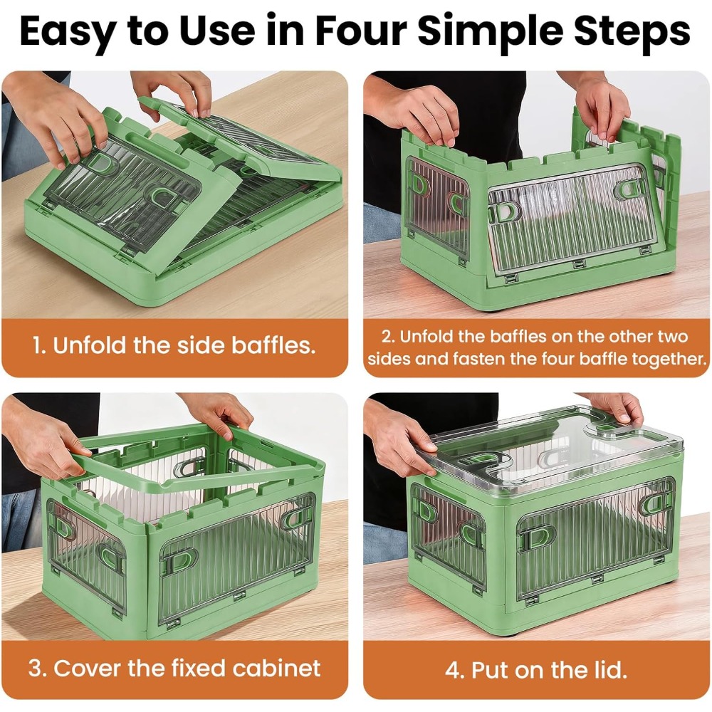 2 Pack 28L Folding Storage Boxes with Lids and Wheels