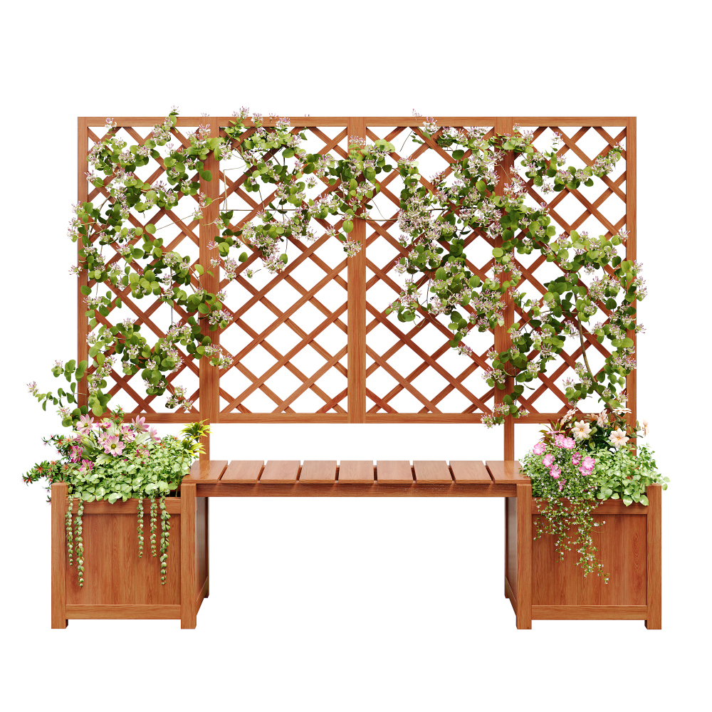 Planter With Trellis And Seating Area Made Of Massive Fir, Support For Climbing Plants, Drainage Holes, Weather-resistant, Garden, Terrace