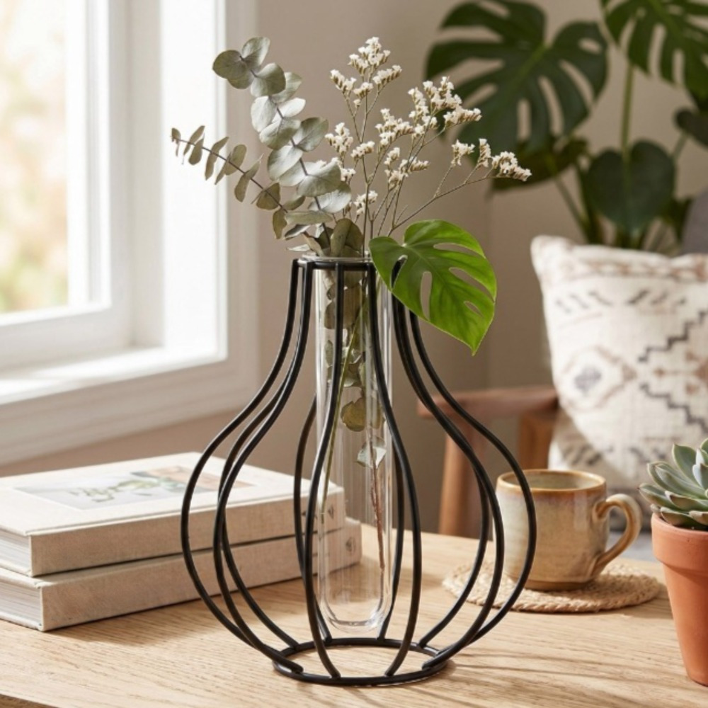 Iron Wire Hydroponic Floral Vases with Acrylic Tube