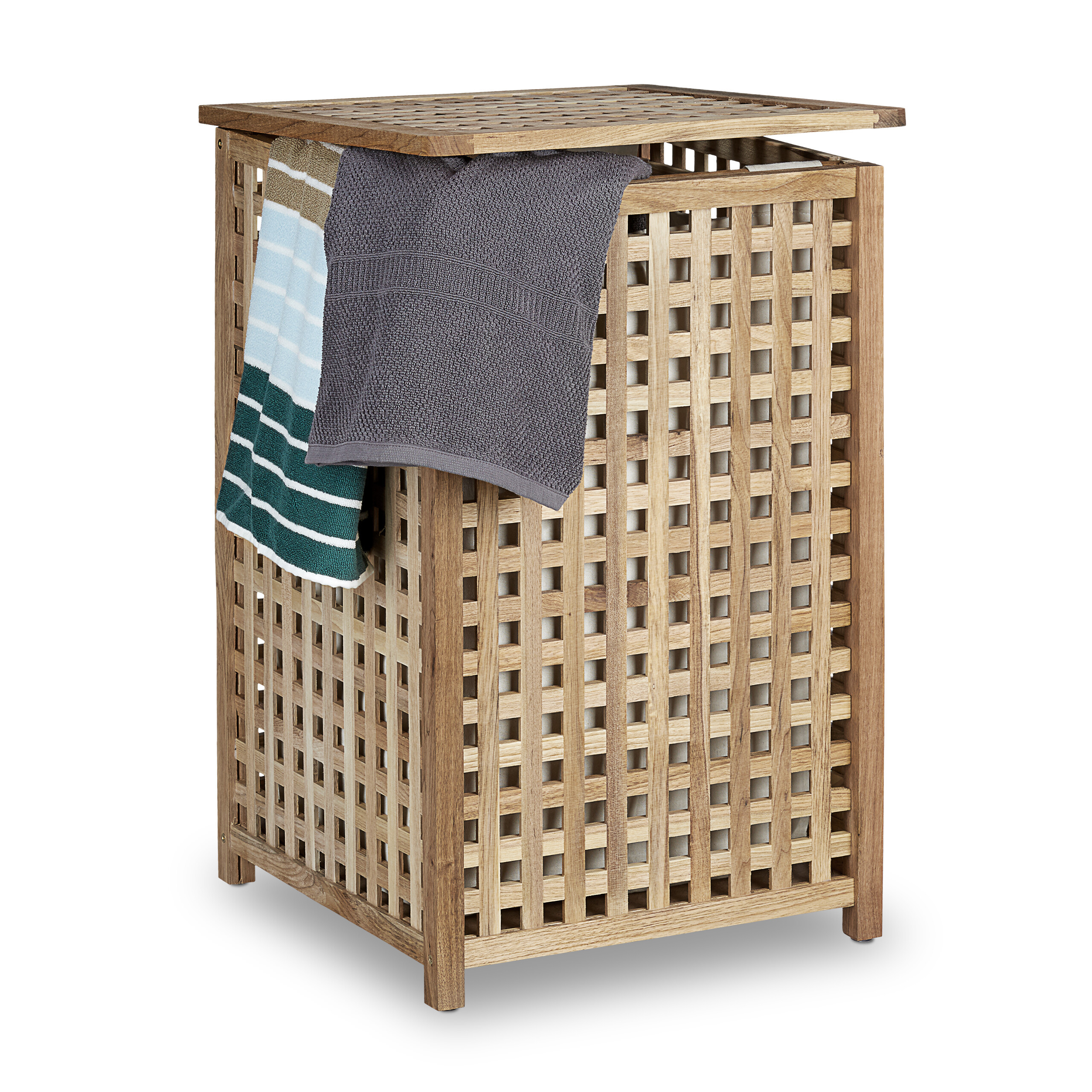 TEMU Panier à linge , 75 l, 67.5 x 45.7 x 45.7 cm, sac amovible en coton et polyester, couvercle rabattable de tablette, pour salle de bains, chambre