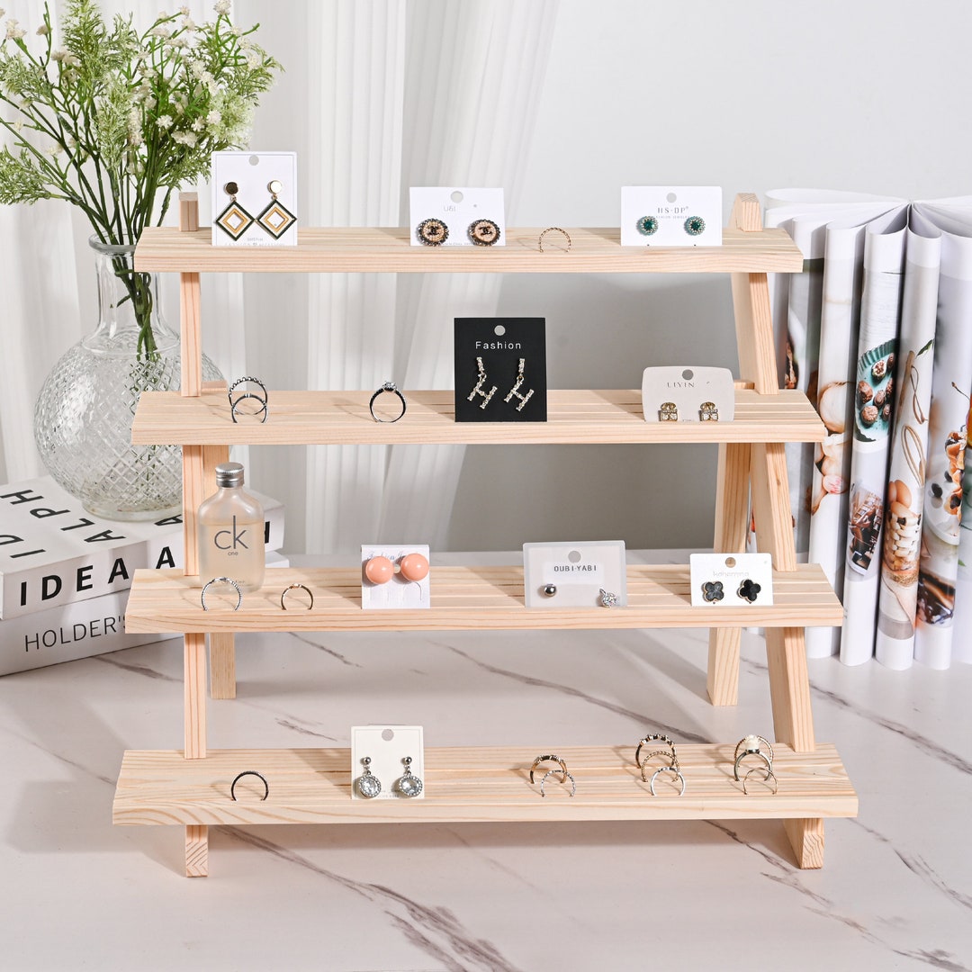 TEMU 4-tier Foldable Step Organizer - Natural Wood Jewelry Tower Desktop Decor & Organizer For Perfume/makeup/home