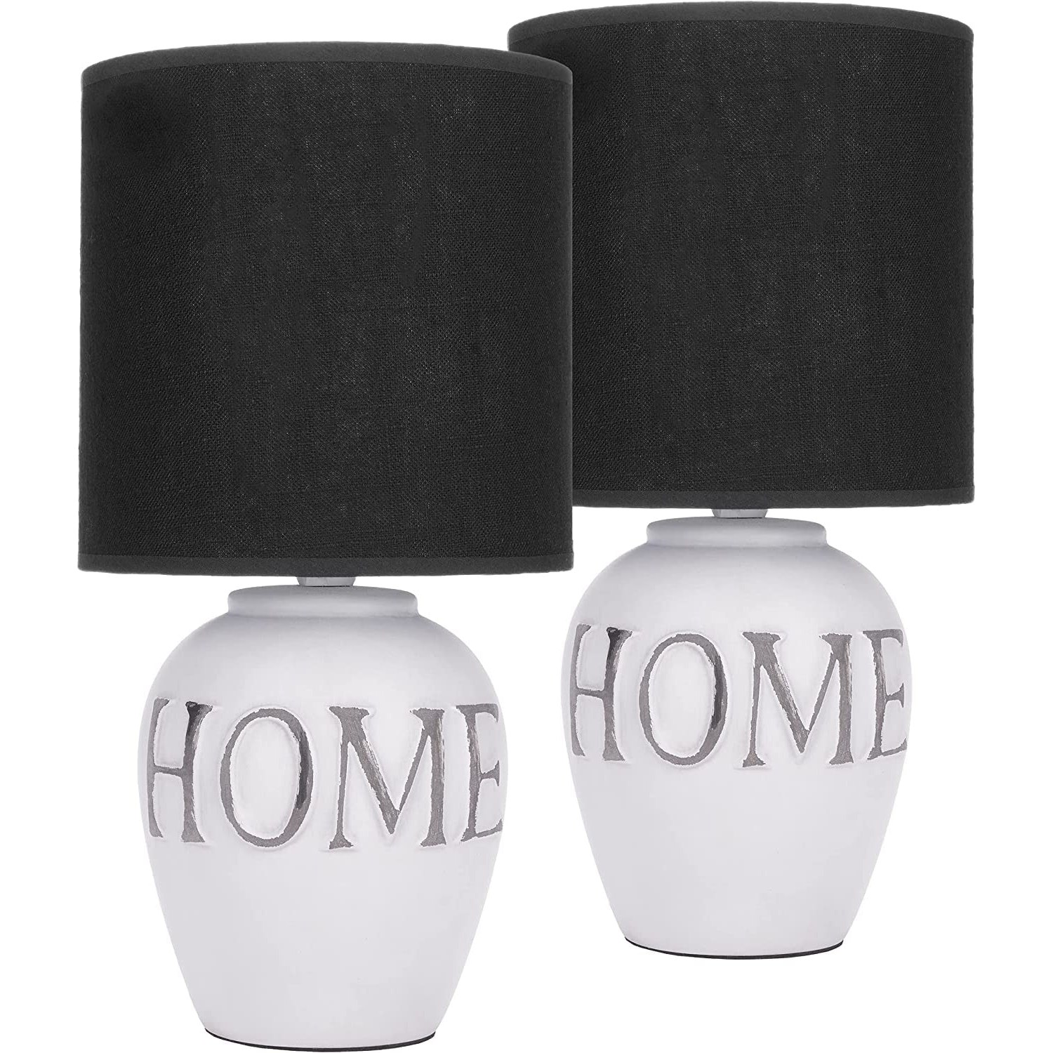 TEMU BRUBAKER 2er Set Tisch- oder Nachttischlampen Home - Tischleuchten mit Keramikfuß und Stoffschirm - 32,5 cm Höhe, Weiß Grau (Glühbirne nicht