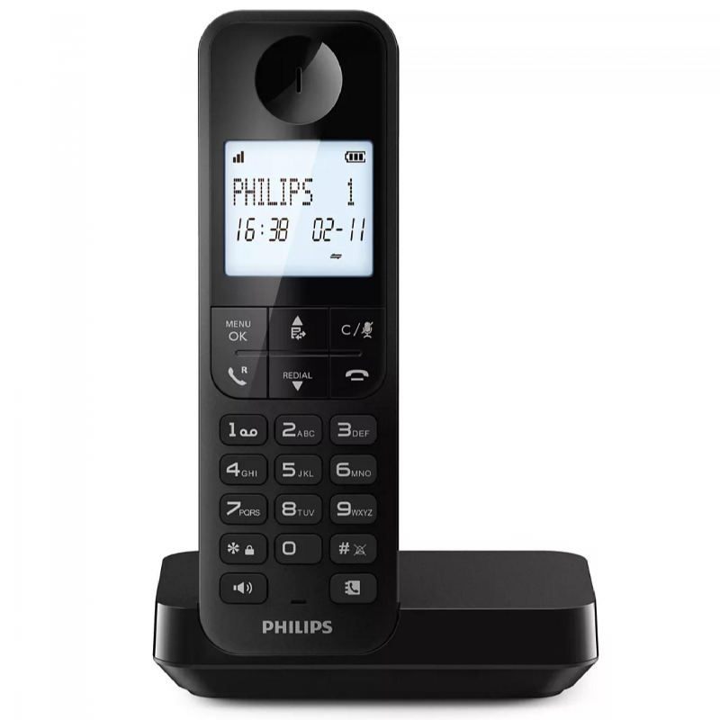 TEMU Philips D2701B - Teléfono Fijo Inalámbrico, Pantalla Retroiliminada 4,6', Micrcoteléfono Vertical, , 14 Horas, Antena Optimizada, Ajustes de