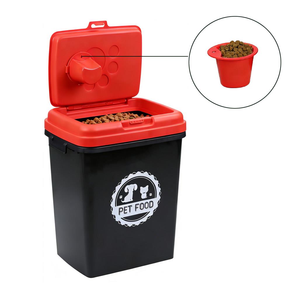 40L Pet Food Storage Container Airtight with Flip Top Lock – Holds 15kg Dry Food, Plastic Food Dispenser Bin with Scoop for Dog Cat Bird Fish Food Black/Grey
