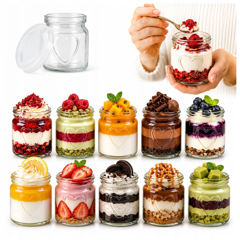 Image of 10x Glass Jars 150ml Heart-shaped With Lids, 10-piece Set For Desserts, Tiramisu, Mousse, Cotta, Honey, Spices, Sweets, Wedding Favors, Candy Bar, Diy Decorations
