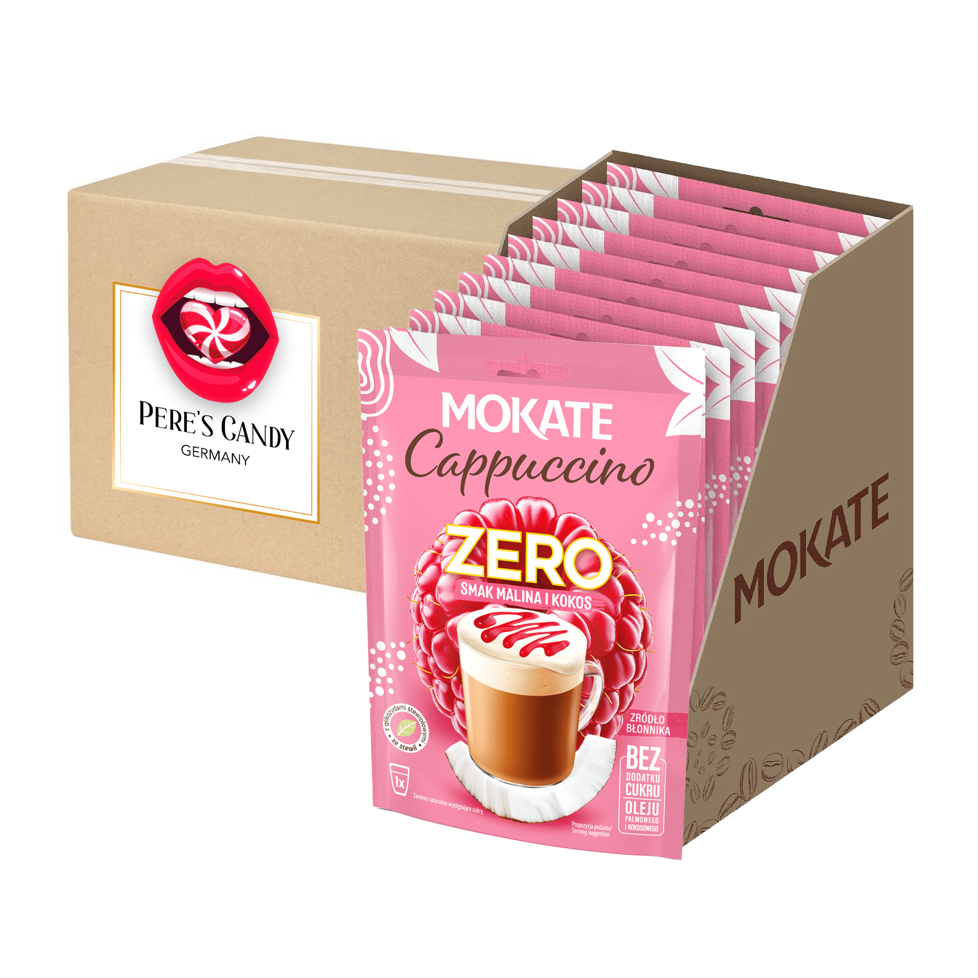 10-pack Mokate Cappuccino 0 Raspberry & Coconut - No Added Sugar Instant - 10x20g