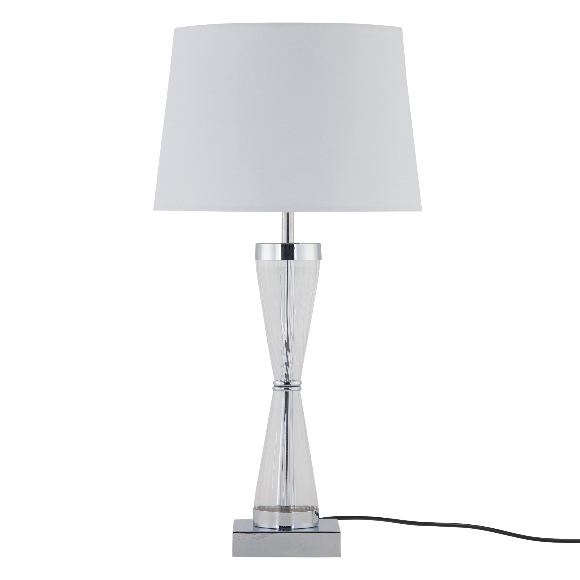 First Choice Lighting Chrome Plate Table Touch Light White Cotton Fabric Shade in Silver