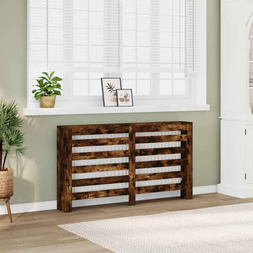 Image of Vidaxl Radiator Cover, Modern Slatted Design, Radiator Panel For Living Room, Heating Cover, Smoked Oak 149x20x82cm Wood Composite