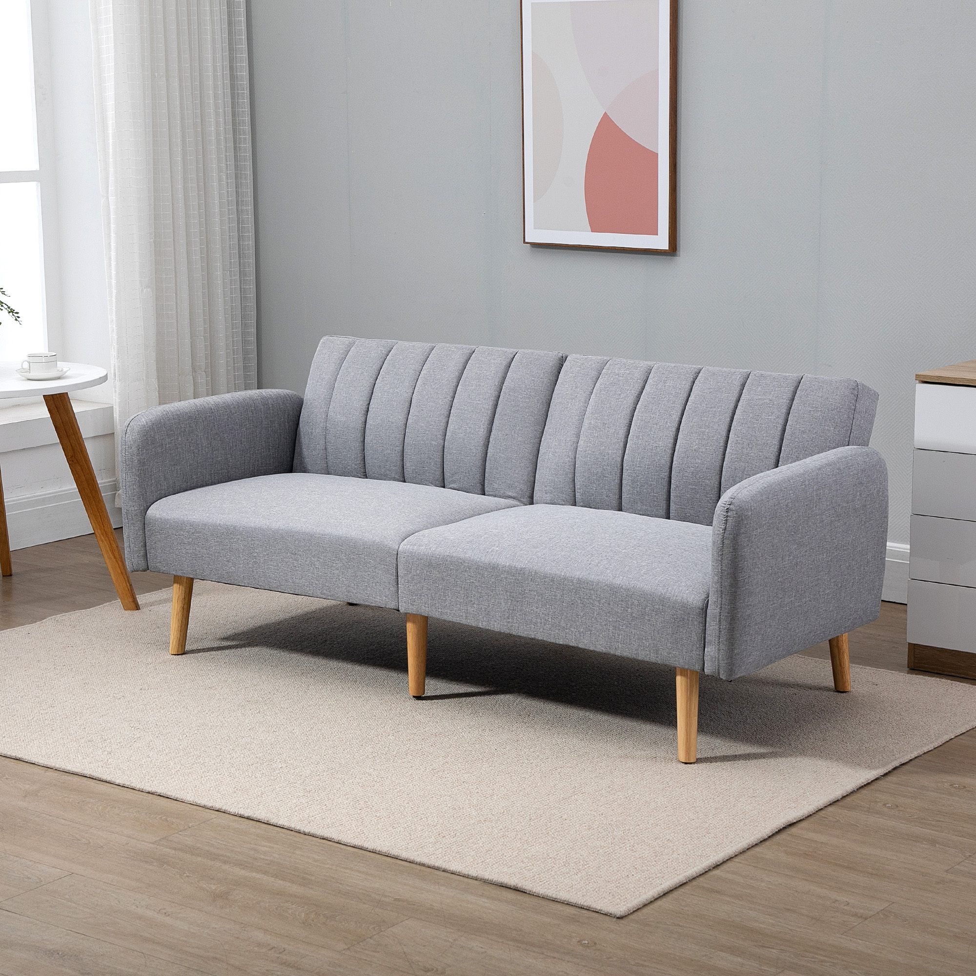 Image of Sleeper Sofa, 2-seater Sofa With Sleeping Function, Adjustable Backrest, Thickly Padded Couch, Armrest, Sleeper Sofa With Wooden Legs For Living Room, , 173 X 75 X 73 Cm, Light Grey.