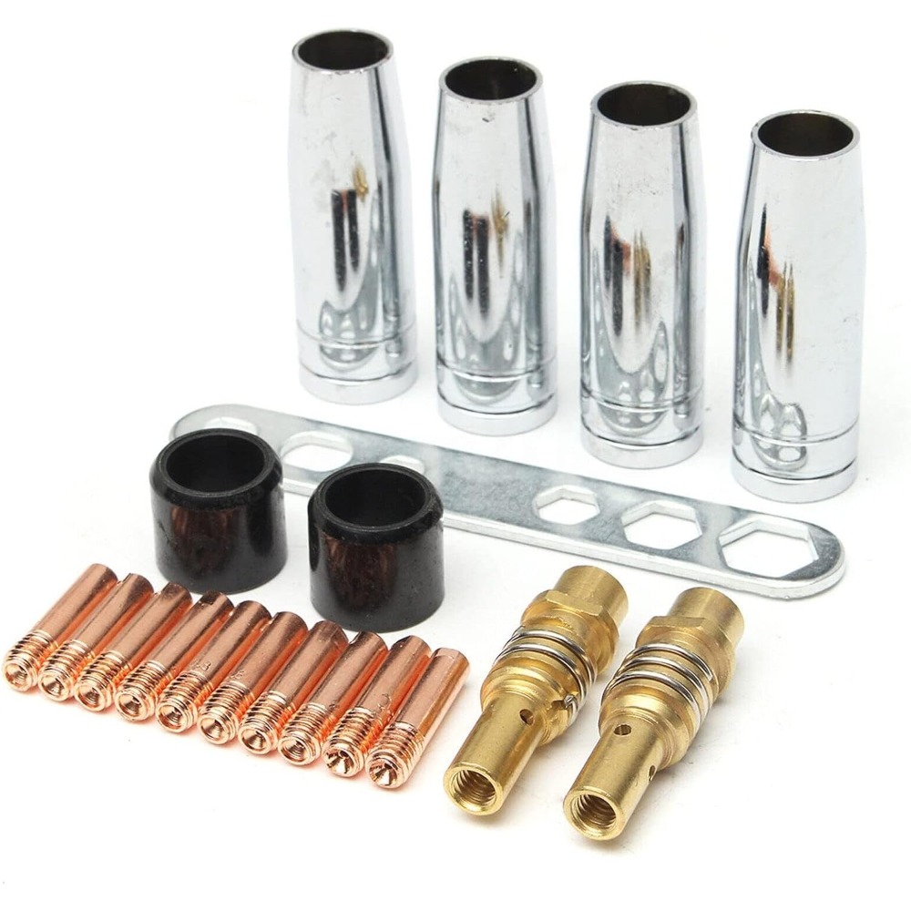 Welding Equipment Burner Accessories, 19pcs Replacement Part Set 0.8 Mm With Gas Nozzles, Current Nozzles, Nozzle Rods, Gas Nozzle Holders, And Insulators.