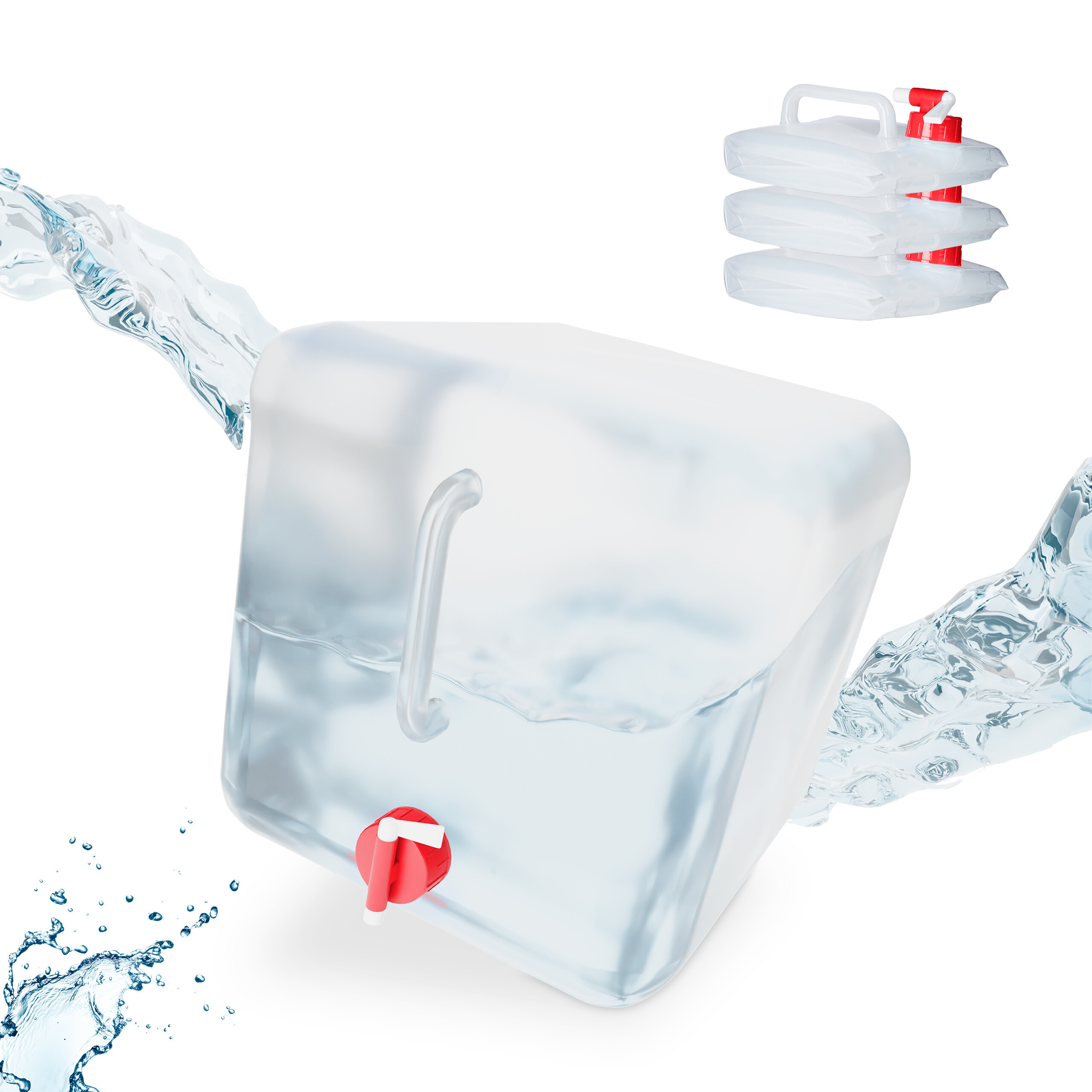 4x Folding Canisters In Transparent/red - 20l