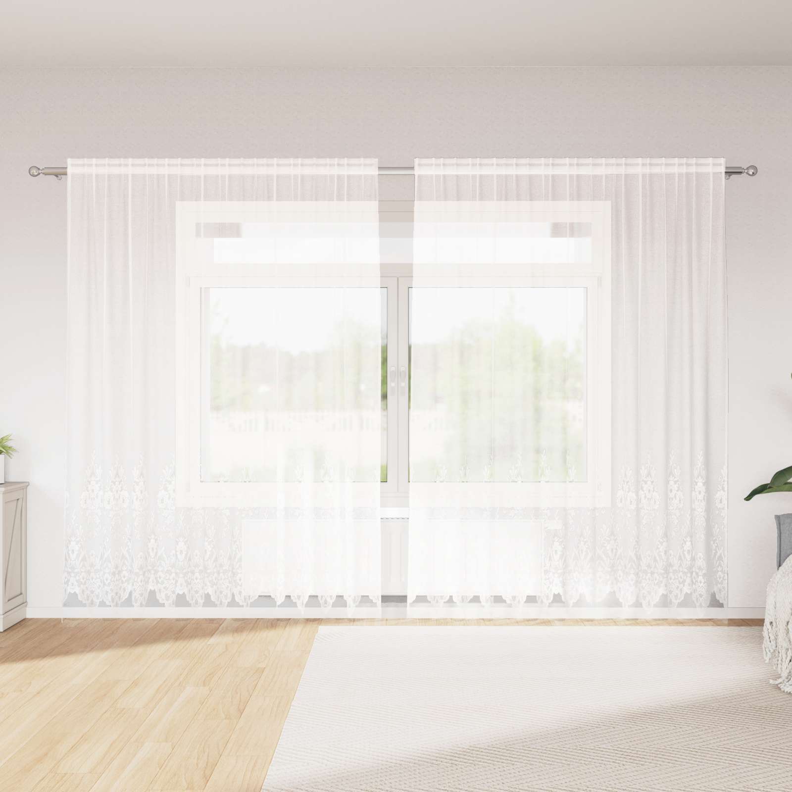 Vidaxl Lace Curtain With Panels, Floral White, 245x300cm, Polyester, Living Room Curtains, Rectangular, Modern Lace Curtains, Sheer, Decorative Window Treatments