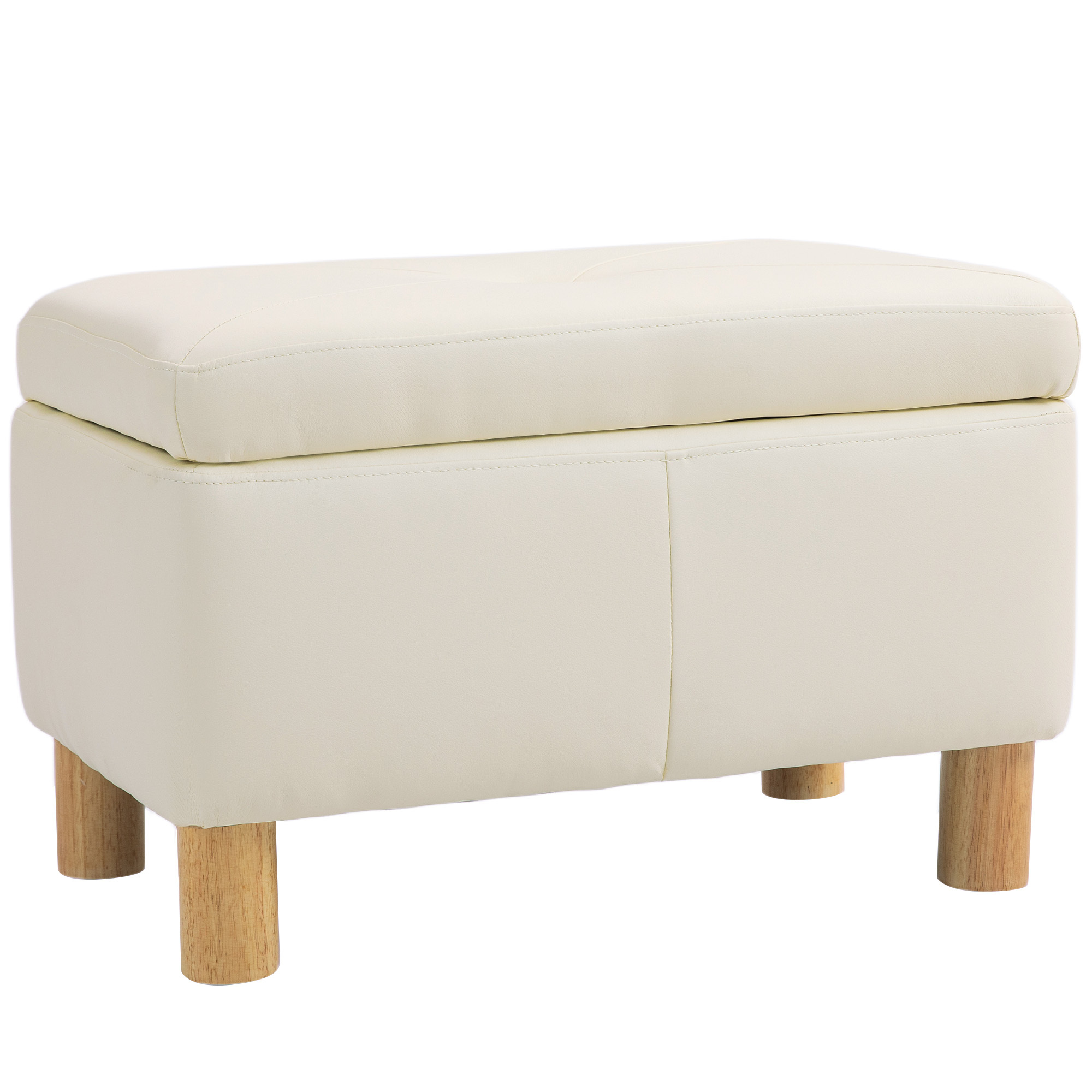 Image of Homcom Storage Ottoman For Bedroom 33l Pu Upholstered Storage Bench With Wood Legs For Hallway Living Room 60x38x40 Cm Cream