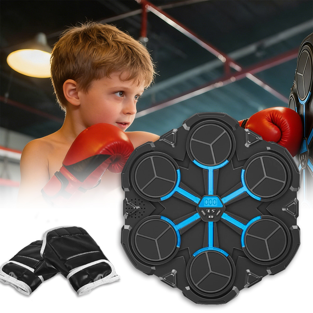 6- Music Boxing Trainer With Bluetooth & Led Display - Wall Mounted Fitness Game With Dynamic Lights, Built-in Speaker For Rhythm Training, Perfect For Children Gym Entertainment