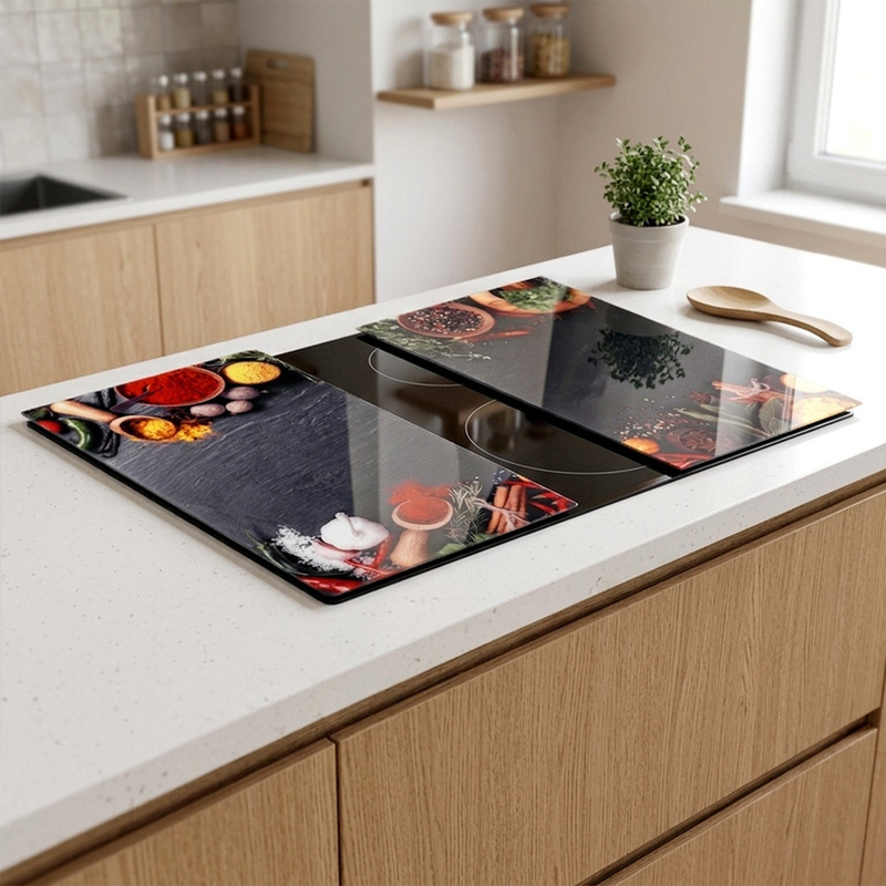 TEMU A Set Of 2 60x52 Cm Glass Cutting Boards With Anti-slip Feet, Ideal As A Kitchen Countertop Protector, Made Of Tempered Glass In Graphite Color