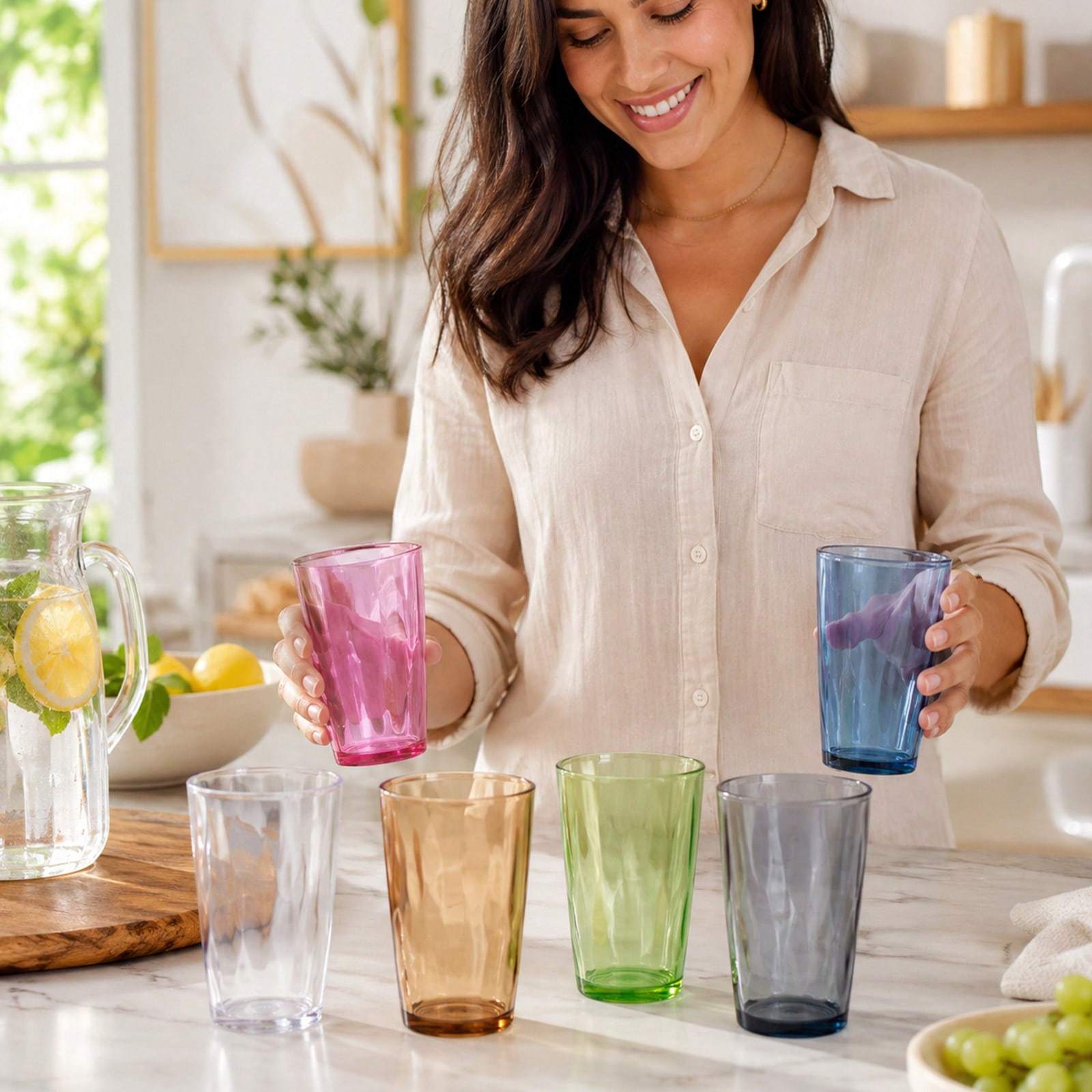 Image of 510ml Colorful Drinking Glasses Set Of 6, -resistant Plastic Cups, Colored Reusable Cups For Kitchen, Picnic, Camping And Daily Use
