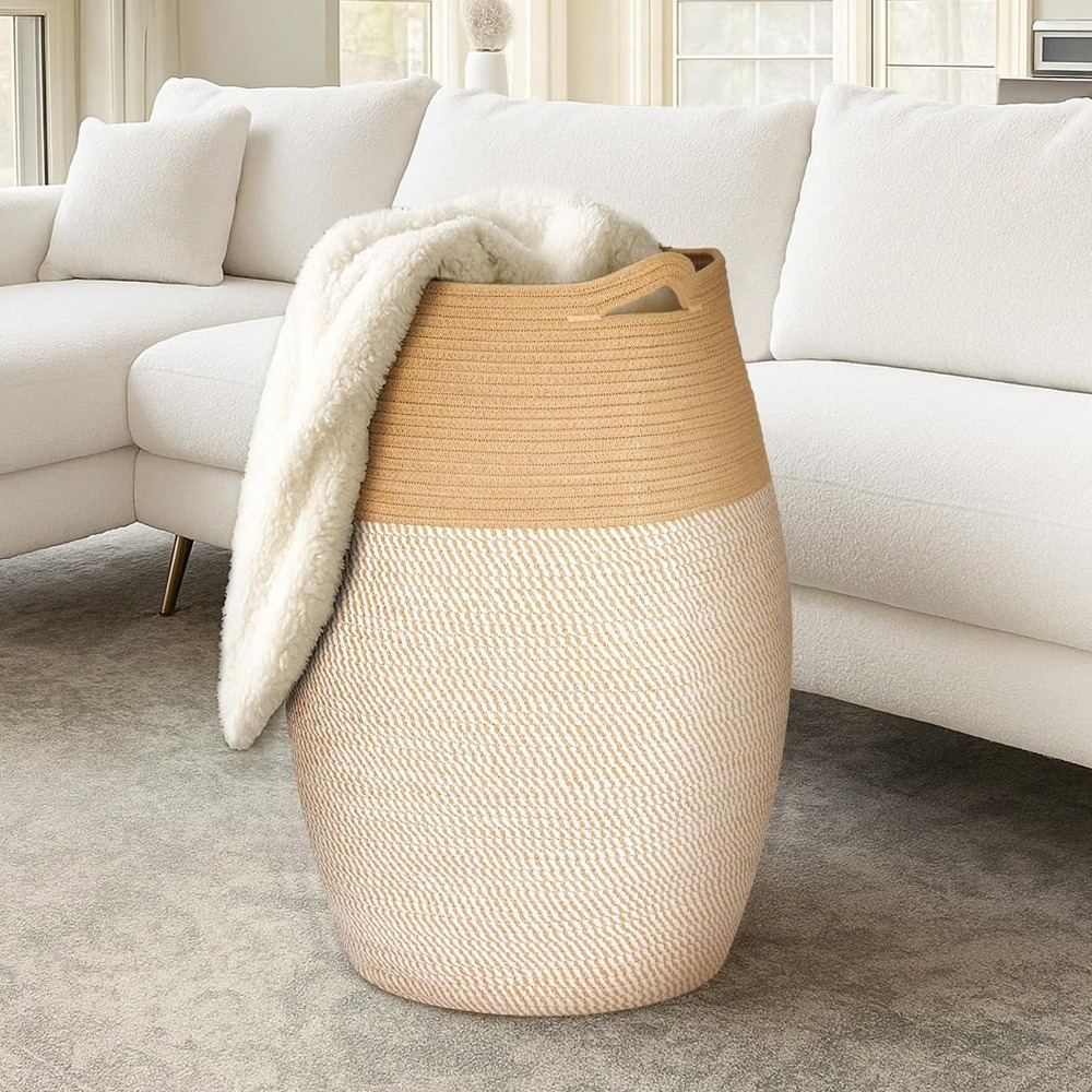 Image of 1 Piece Large Bohemian Laundry Basket – Foldable Storage Basket With Extended Handle, 105 Liter Capacity, Versatile For Clothes, Blankets, For Laundry Room, Bedroom, Bathroom