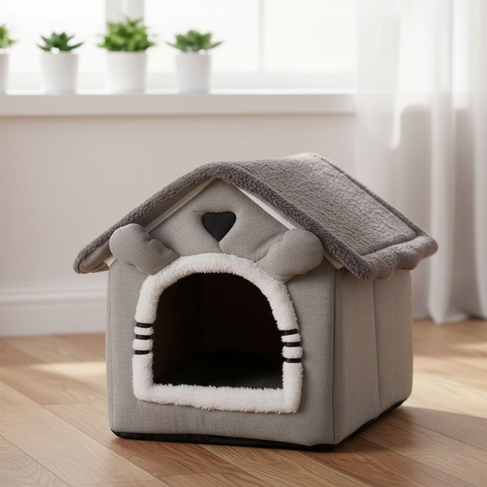 TEMU Dog House Cat Cave Bed Washable Dog Bed Warm And Cosy Plush Cat Nest Foldable Comfortable Pet House For Cat And Dog Pet Bed With Bottom