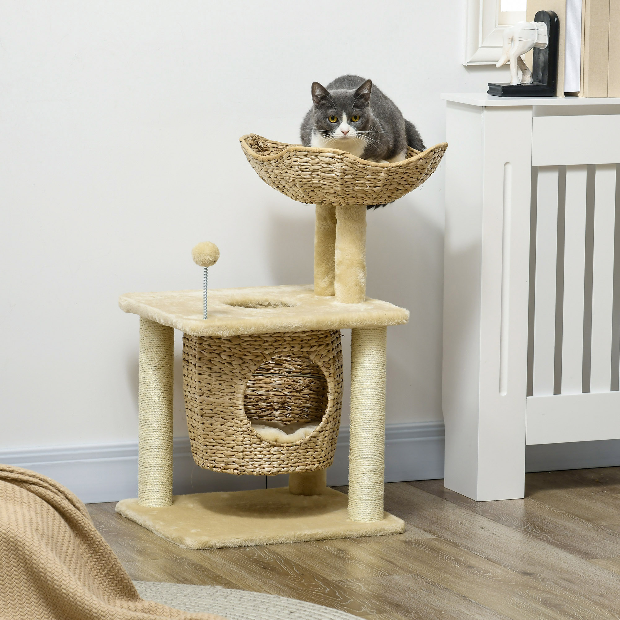 74 Cm Cat Tree With Cat Cave, Bed, Sisal Scratching Posts, Play Ball, For Cats Up To 5 Kg, Beige