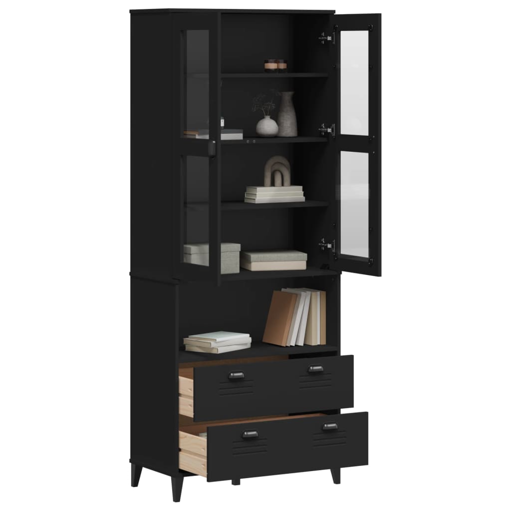 Vidaxl , Sideboard With Storage Space, Dresser Cabinet With Glass Doors, Sideboard Display Cabinet Tall Cabinet, Black Solid Pine Wood