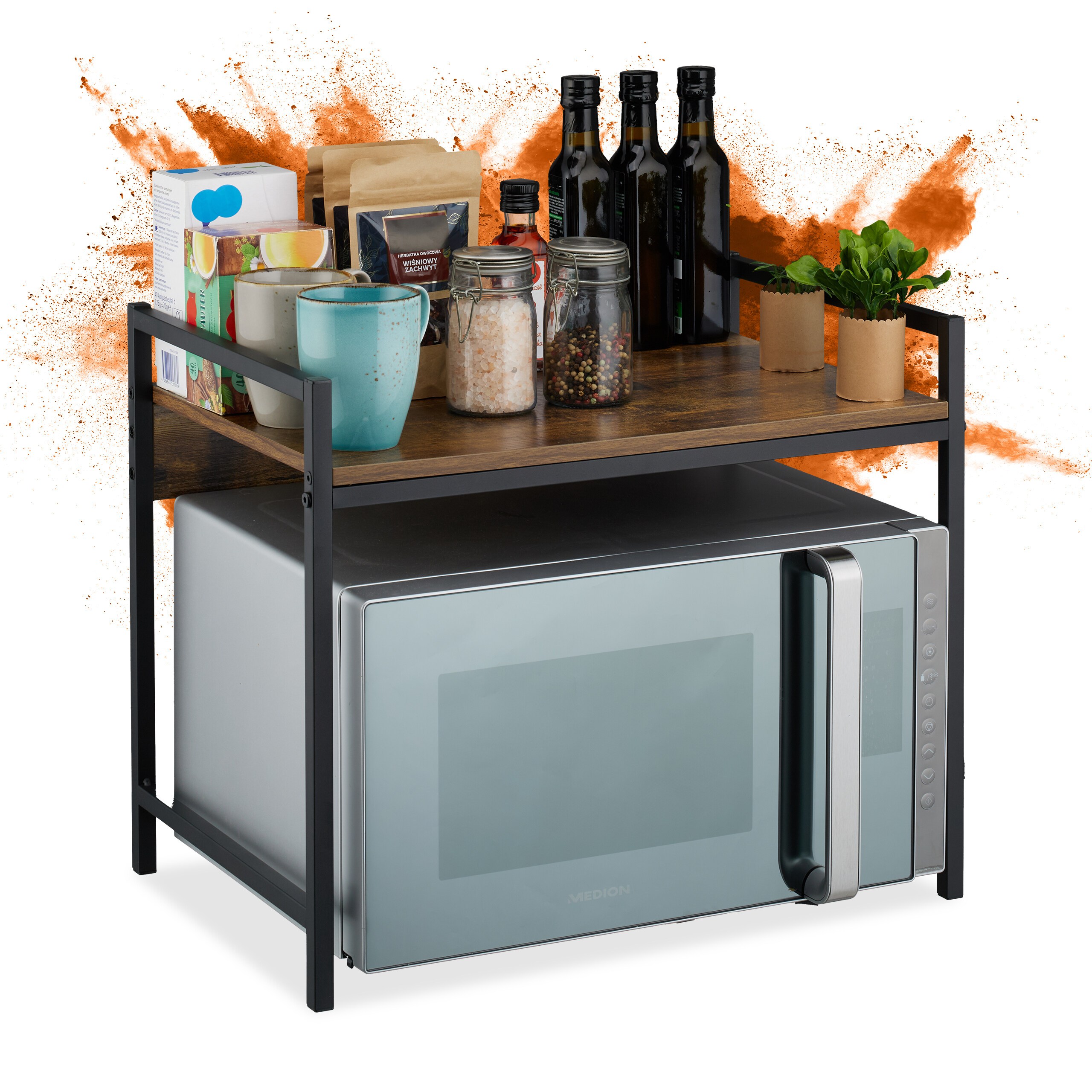 Microwave Shelf In Black/brown - (w)53 X (h)40 X (d)33 Cm