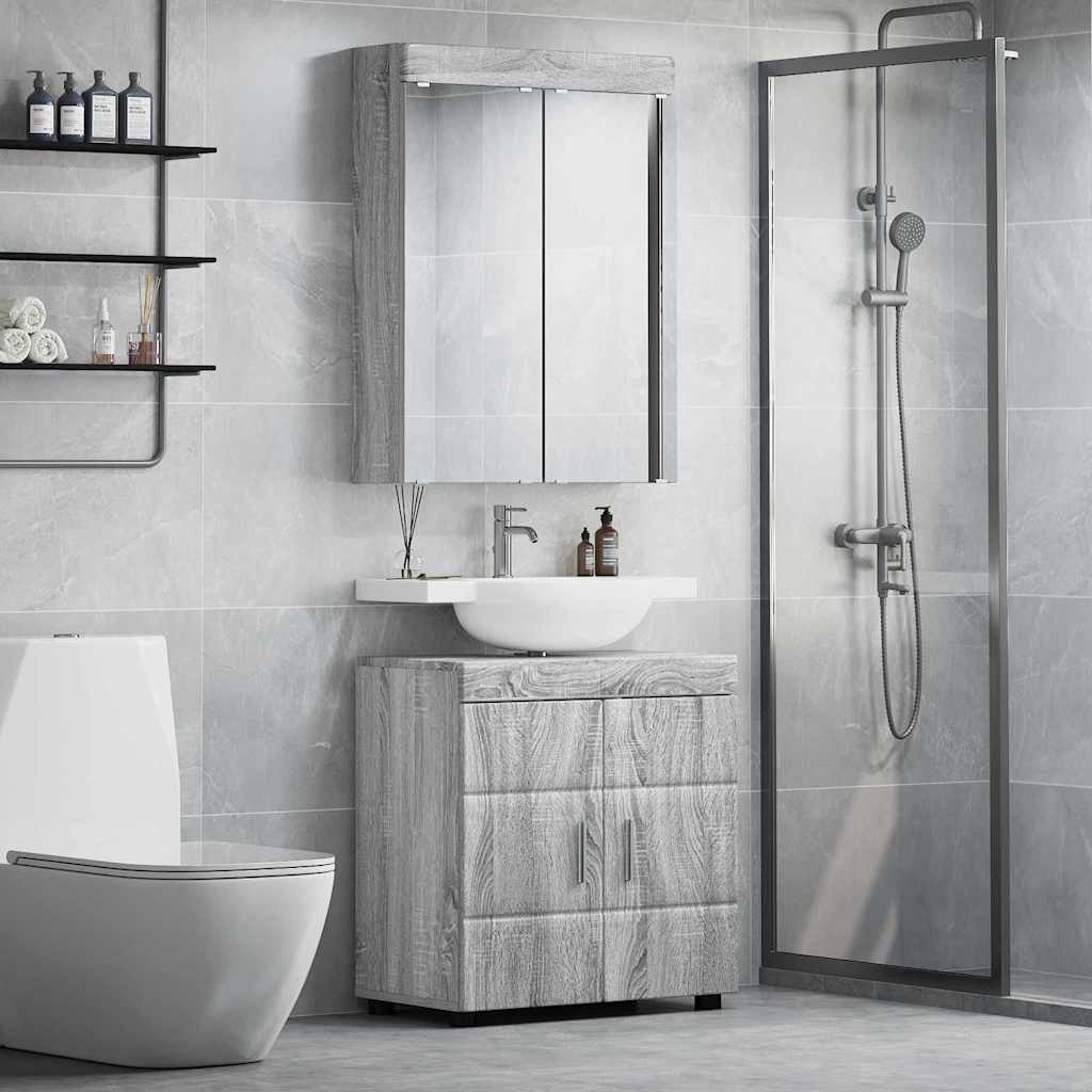 Image of Vidaxl Bathroom Furniture Set With Shelf Tulum Gray Wood Material, Modern Bathroom Cabinet, Durable Storage Solution, Compact, Stylish Organizer, Space-saving