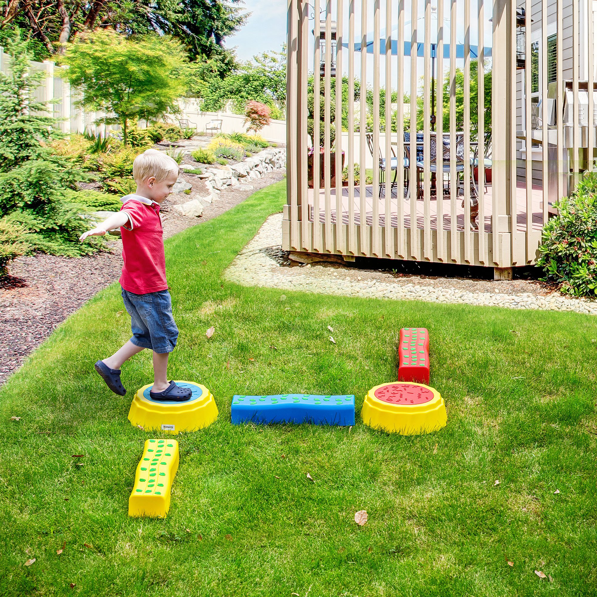 TEMU 5 Pcs Kids Stepping Stones Balance Beam W/ Non-slip Surface And Bottom, Balance River Stones For Toddler