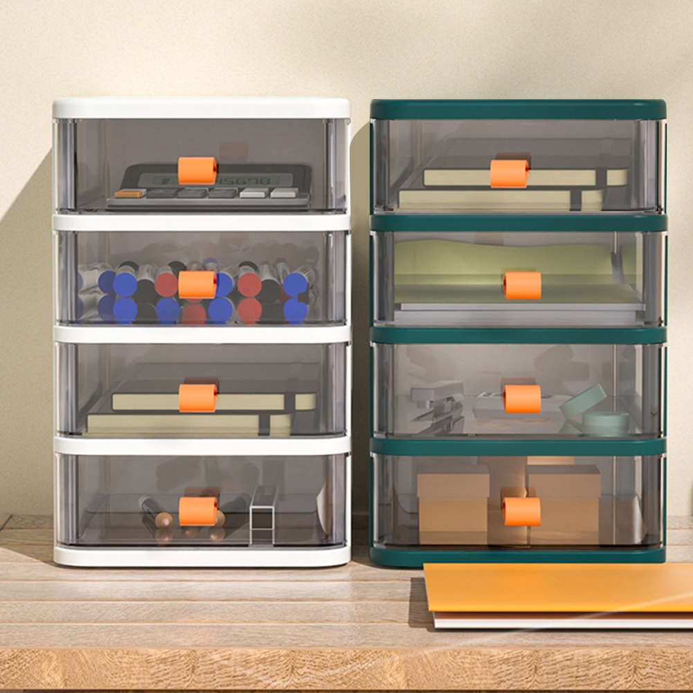 TEMU Green Desktop Drawer Organizer With 4-tier Design, Portable Transparent Storage Box With Multi Compartments And Silicone Handle, Space-saving