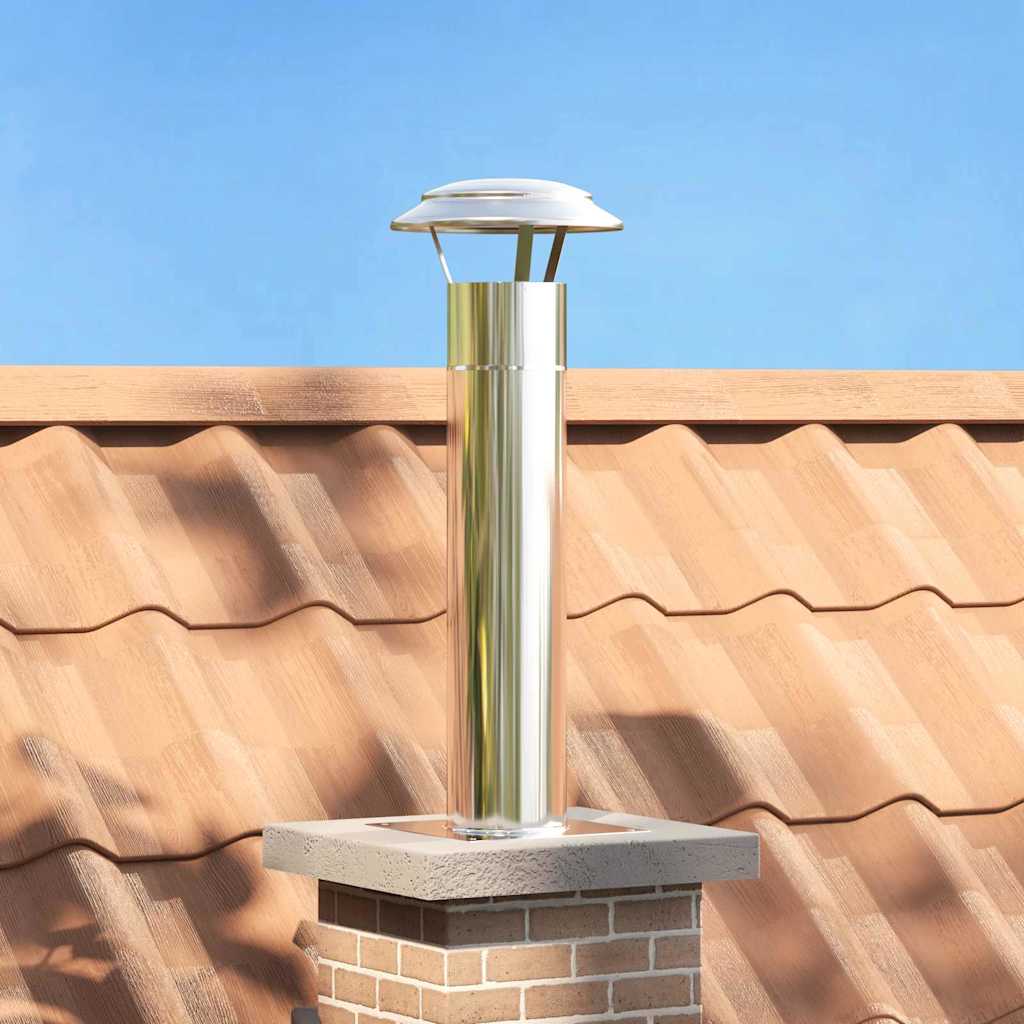 Image of Vidaxl Chimney Head Extension Silvery 24 X 24 X 50 Cm Stainless Steel, Decoration, Outdoor Chimney, Cylindrical Accessory, Lightweight Heating System For Patio Atmosphere