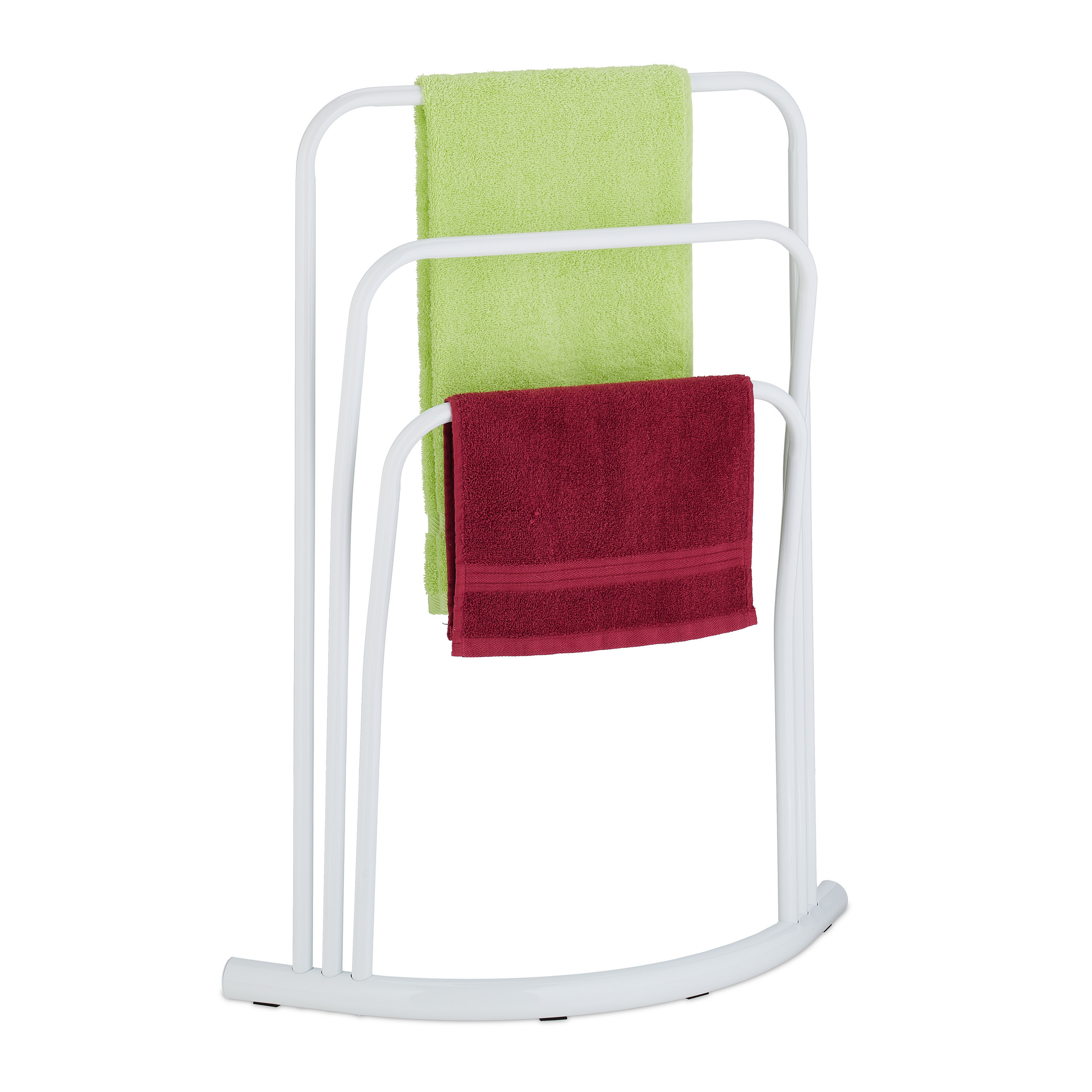 TEMU Porte-serviettes autoportant, 3 barres, 86 x 21 cm, acier blanc, hauteurs décalées pour une bonne circulation , pour salle de bains, chambre et