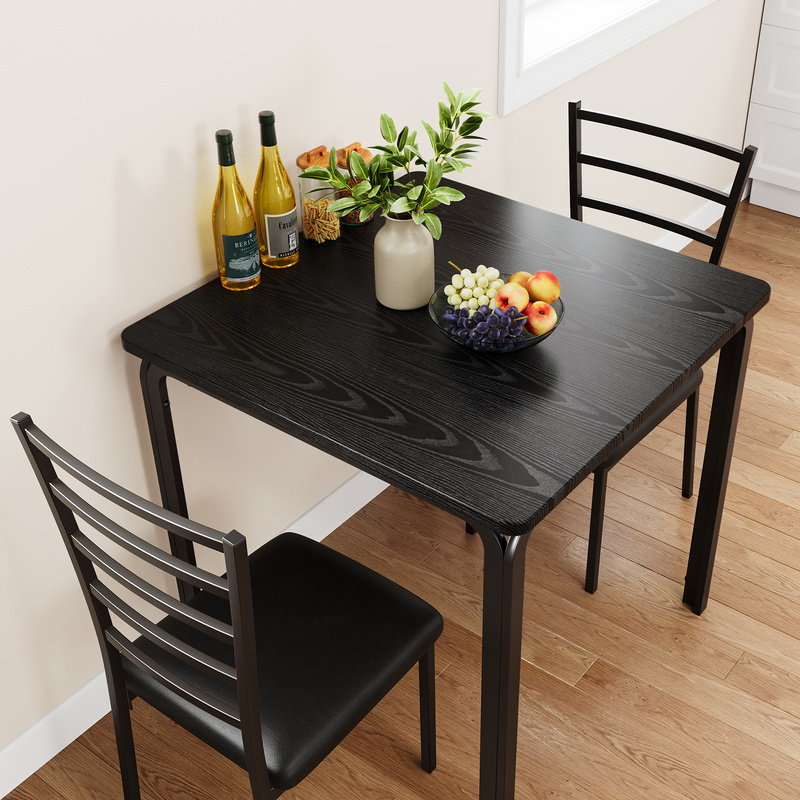Image of Small Table And Chairs Set Of 2, Dining , Dinette Set For 2, Square Dinner Table Set, 3 Piece Kitchen & Dining Room Sets For Small Space, Apartment, Home Office, Black