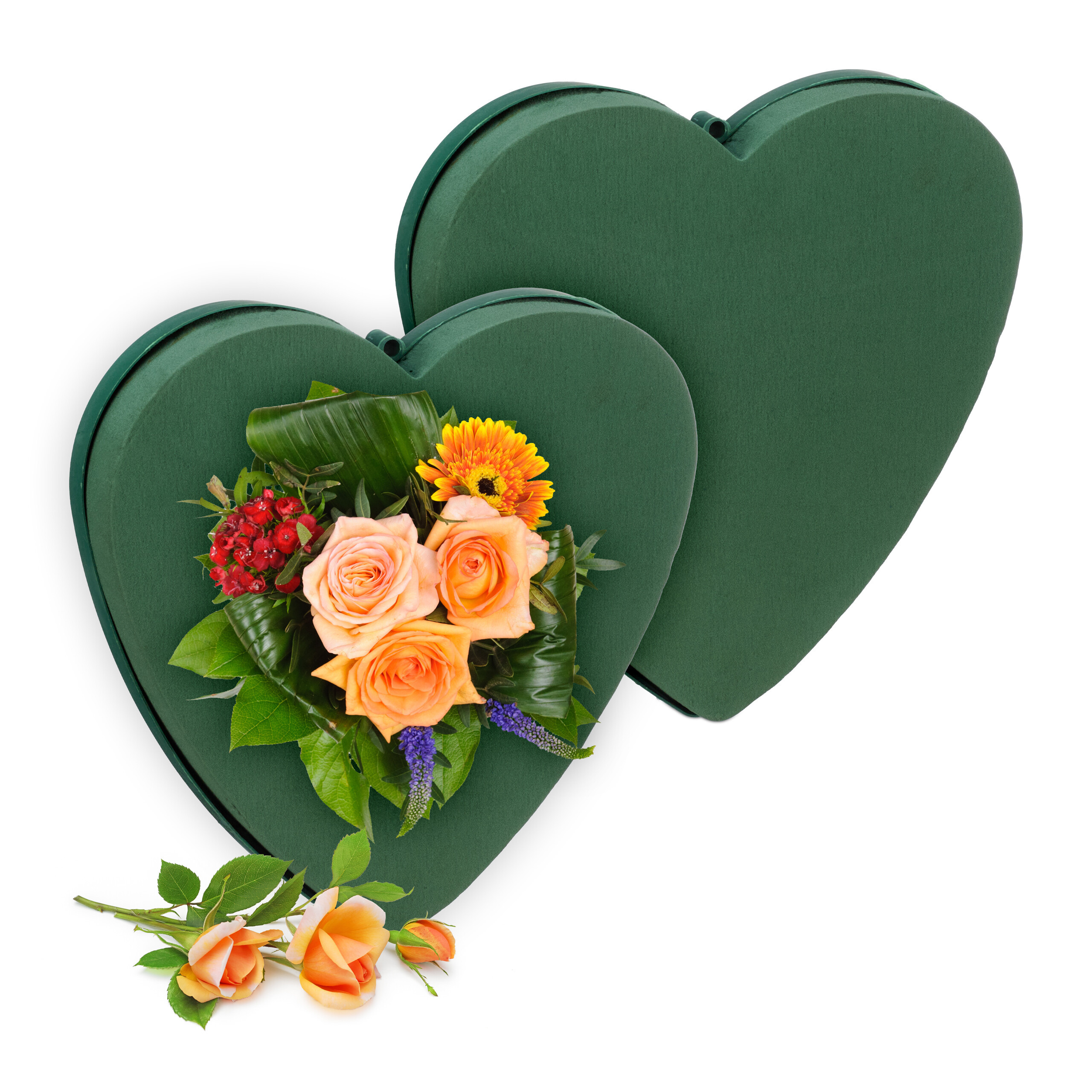 TEMU Mousse florale cœur, lot de 2, 26.5 x 26.5 x 4 cm, mousse et plastique, verte, avec attaches de suspension et structure absorbant l’eau, pour