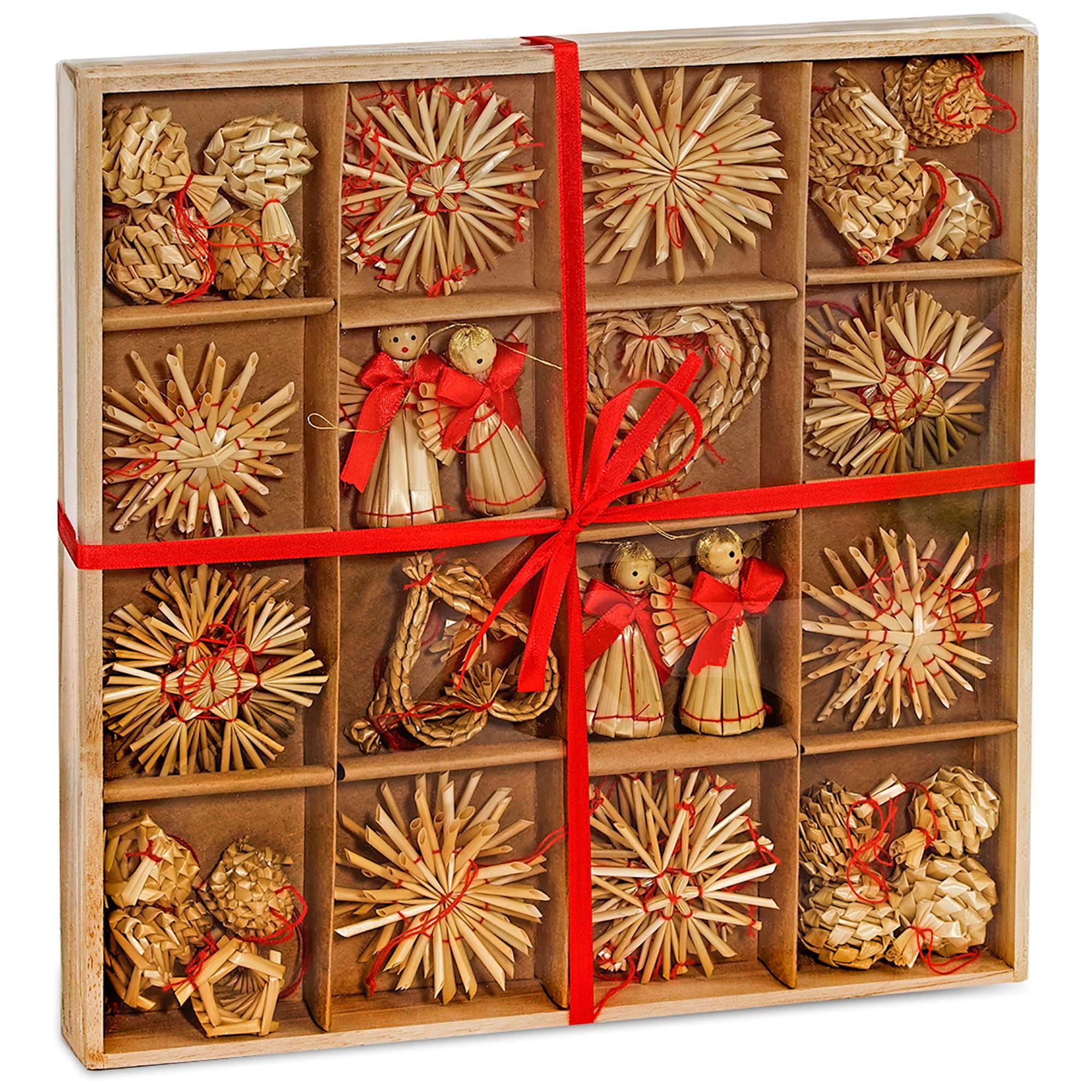 TEMU Brubaker 48pcs Set Of Straw Stars Christmas Tree Decorations Made Of Straw - Up To 6.5 Cm Large Stars Hearts Angels
