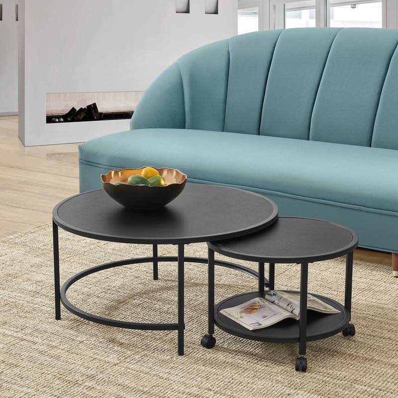 Værøy Coffee Table Set Of 2, Round Side Table, Sofa Table, 40 X 80 Cm, Living Room Table, Black, Matte