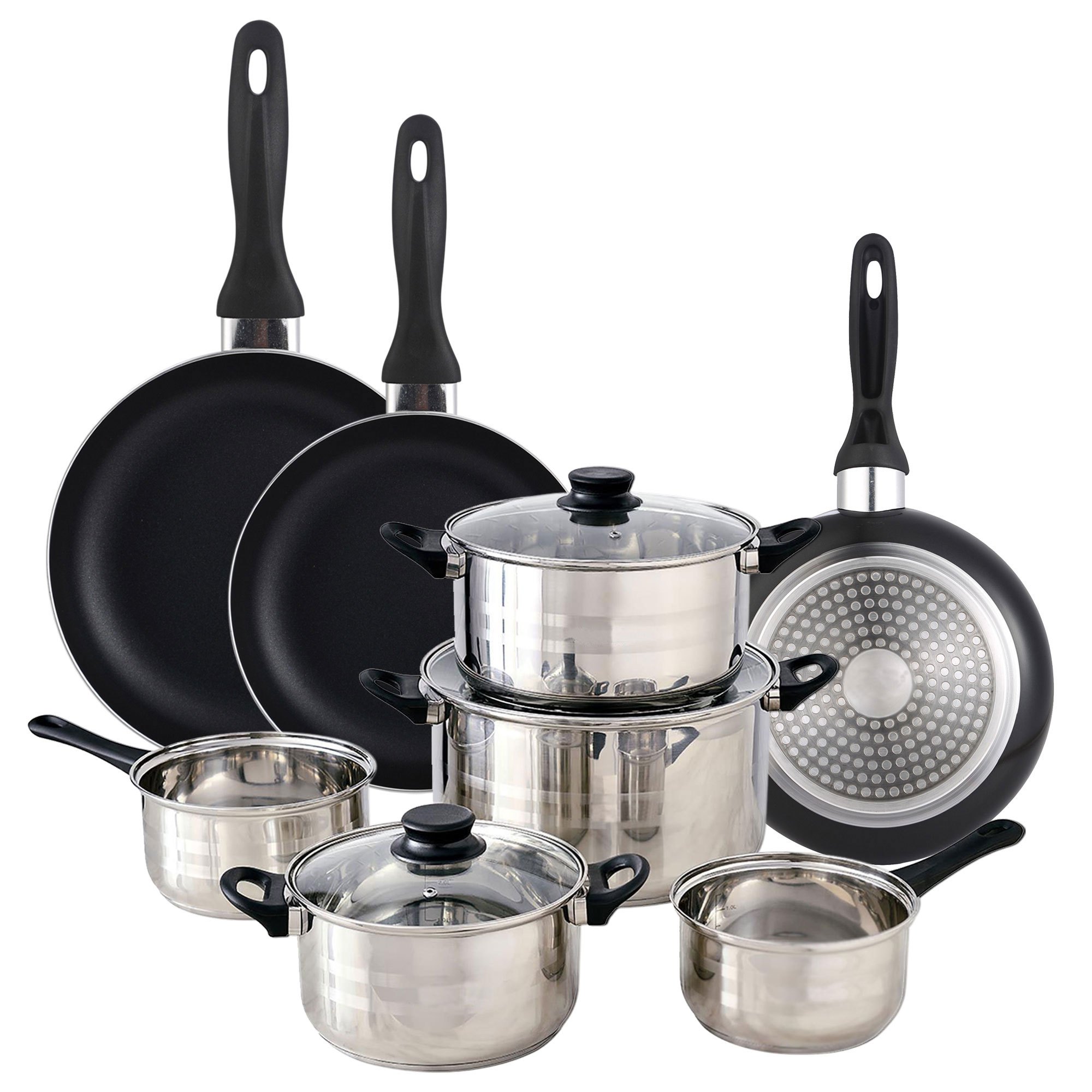 Well Home 8-piece Cookware Set + 3 Pans (16cm, 20cm, 24cm) In Black