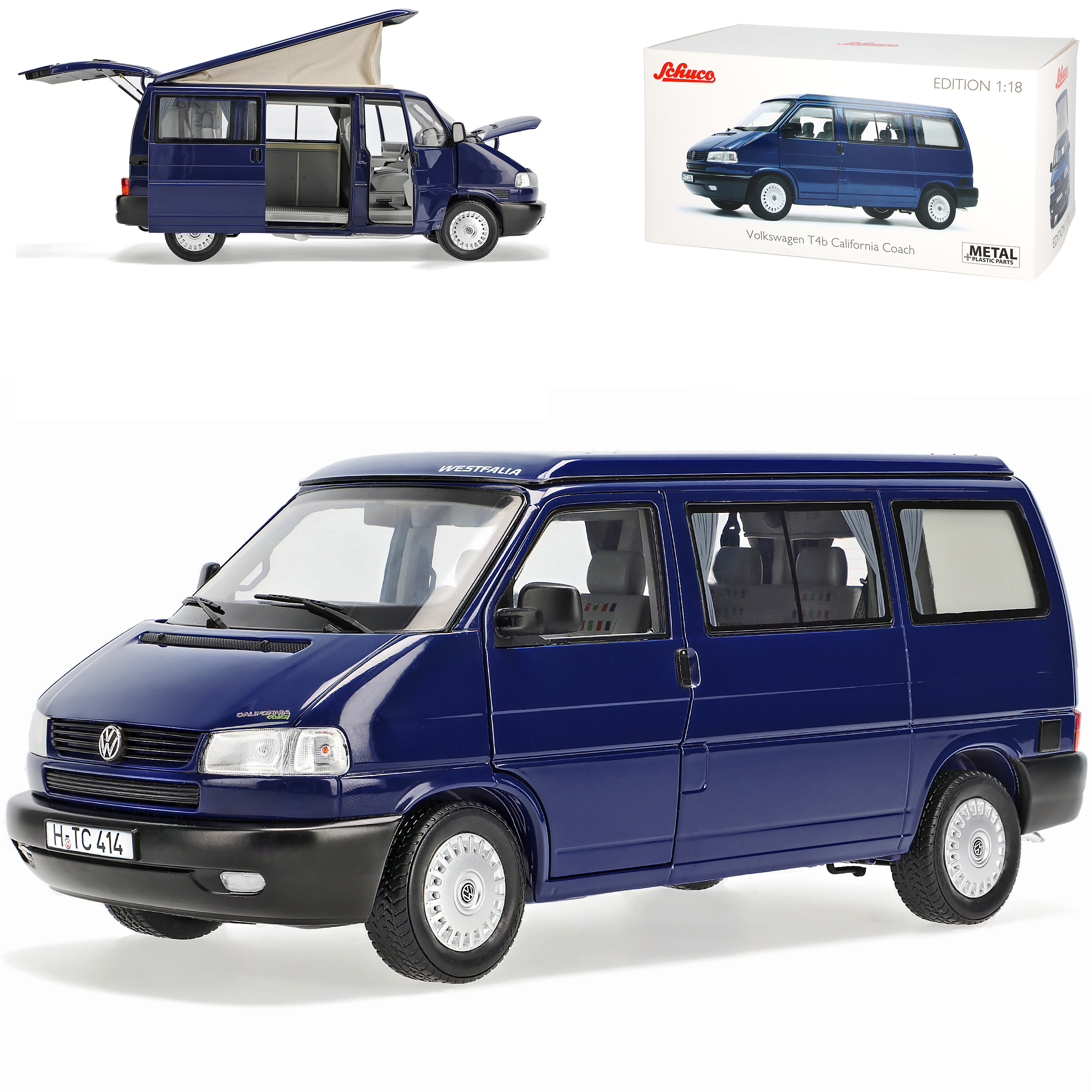 Vw T4 B California Bus Passenger Transporter Blue 1990-2003 1/18 Schuco Model Car