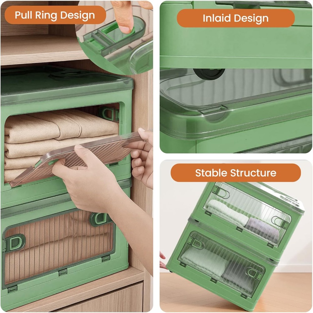 2 Pack 28L Folding Storage Boxes with Lids and Wheels