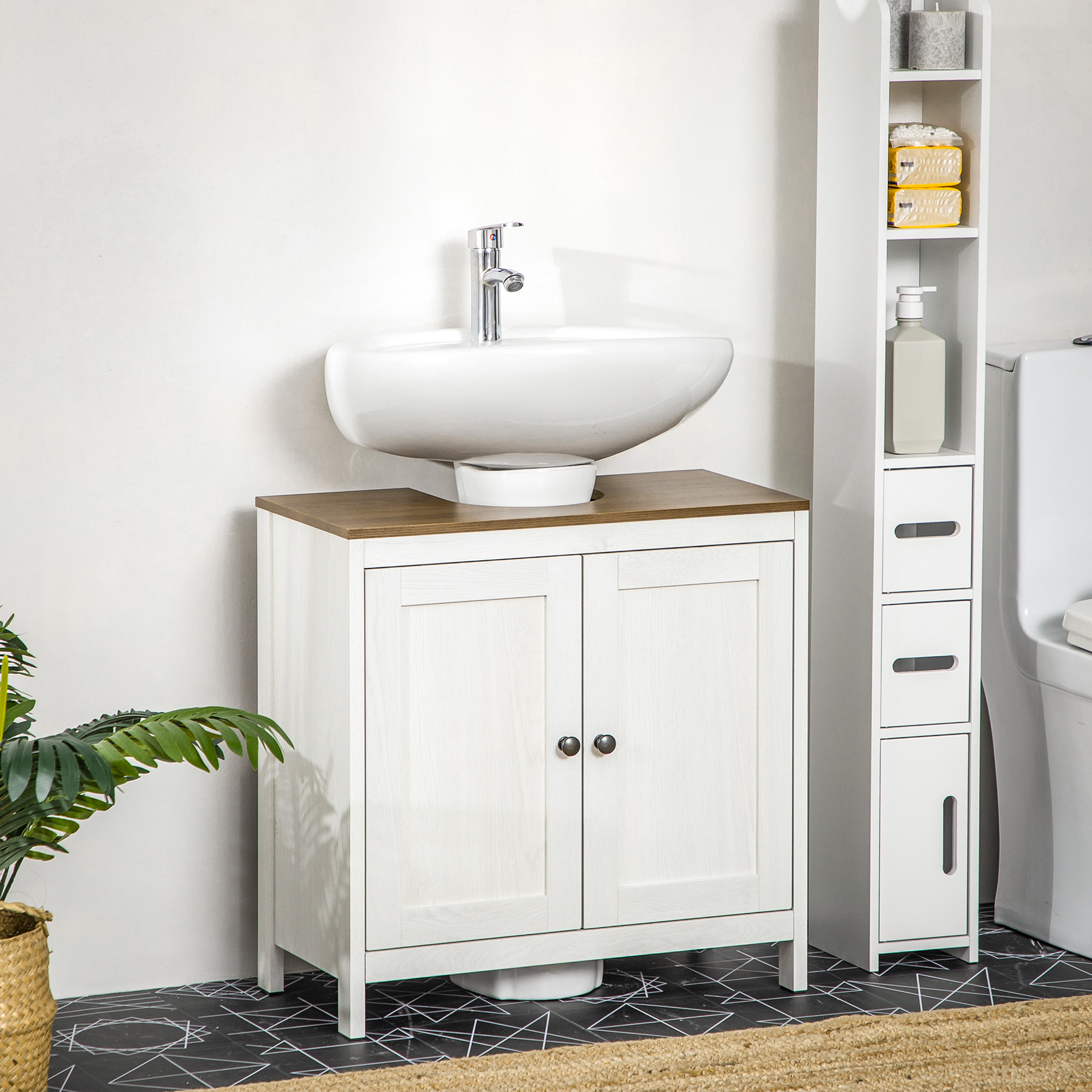 TEMU kleankin Mueble para Debajo del Lavabo Armario Lavabo de Madera con y Estante Ajustable Armario de Baño de Suelo Moderno 60x30x60 cm