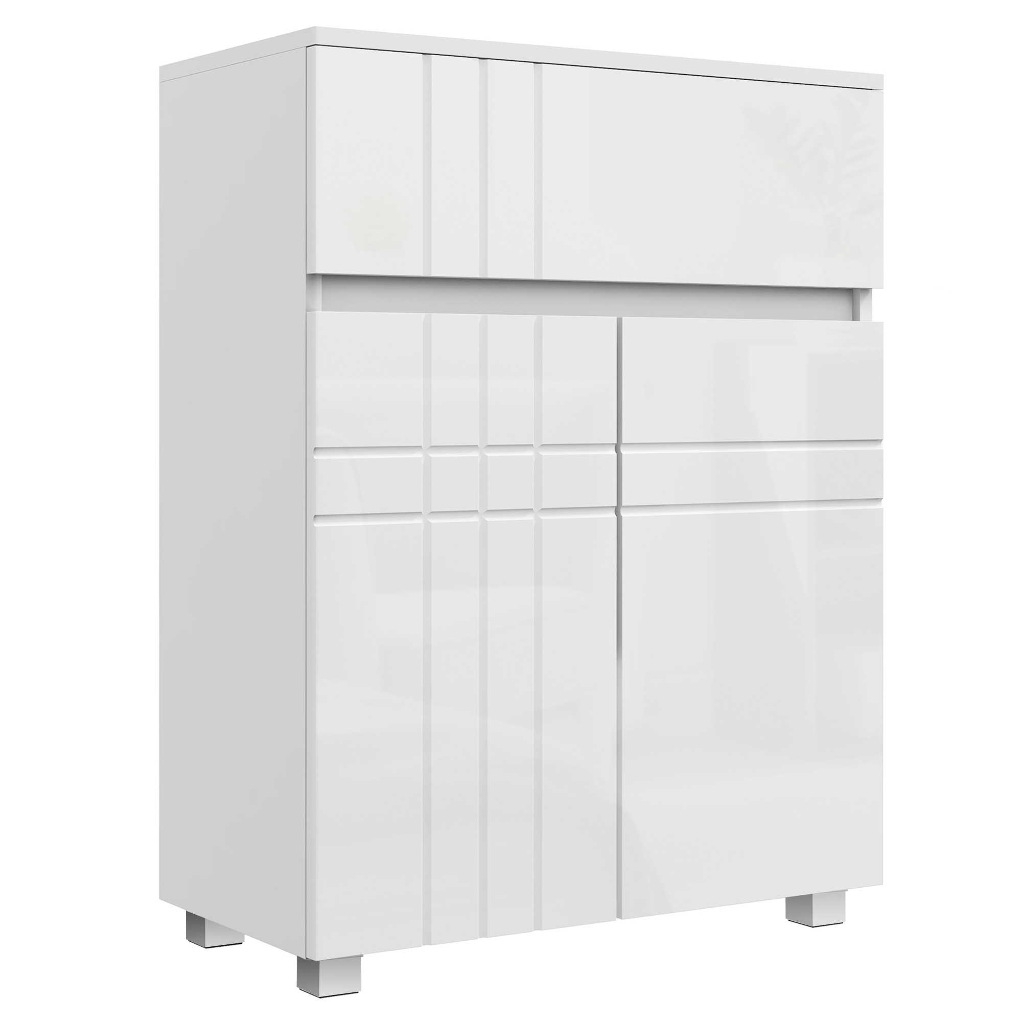 TEMU Kleankin Bathroom Storage Cabinet On Wheels With 2 Doors, 1 Drawer, Shelf, White Lacquer, 60l X 30w X 80h Cm
