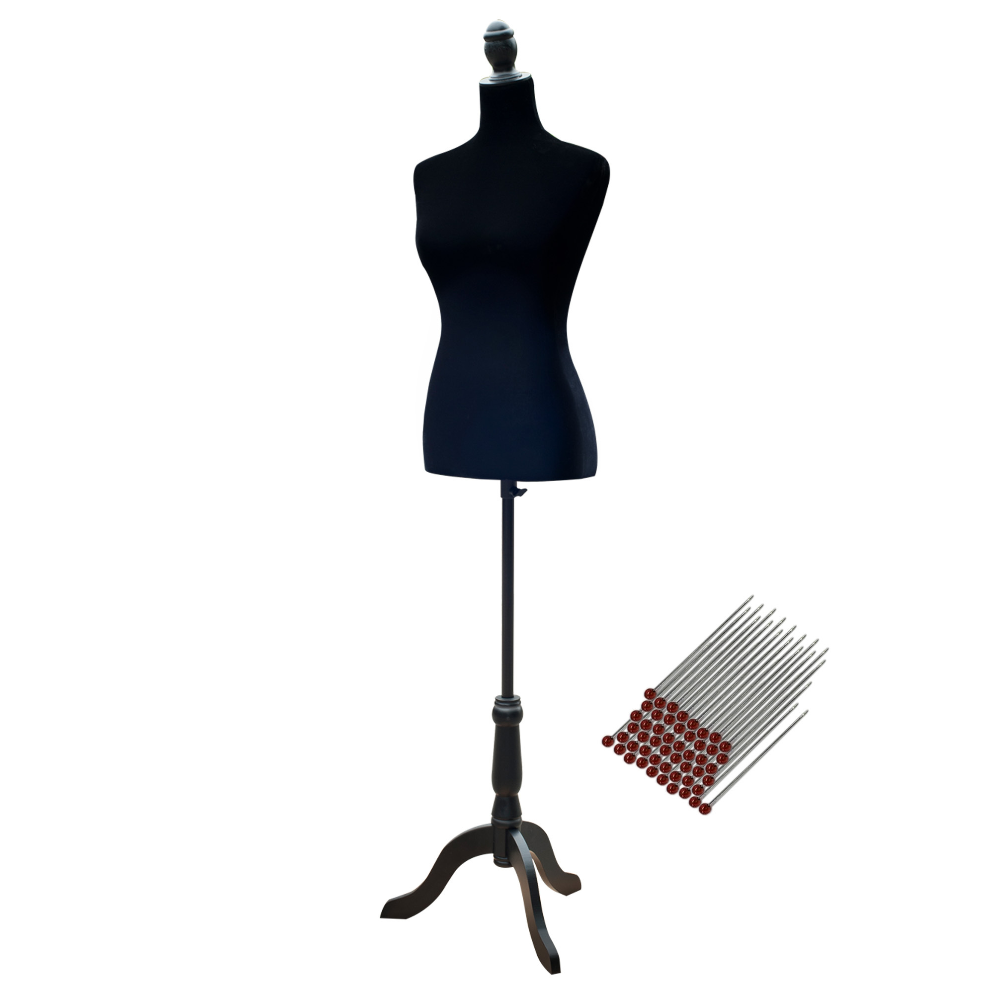Image of Homcom Sewing Mannequin Adjustable Female Mannequin 130-168 Cm With Wooden Tripod 50 Colorful Pins For Fashion Photography Display Black