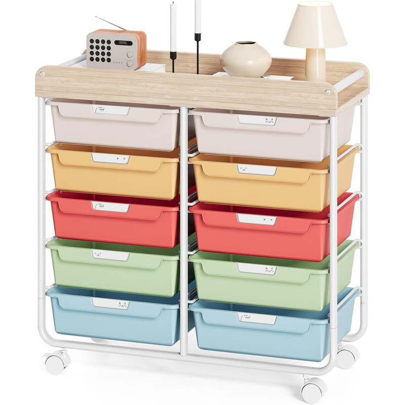 Image of Kingrack Rolling Storage Cart With 10 Drawers, Colorful