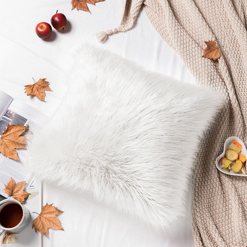 TEMU 1pc Sofa Throw Pillow Covers Fluffy Sofa Bed/bedroom Pillow Covers Plush Throw Pillows Single-sided Long-haired Filling Covers Room Decorative