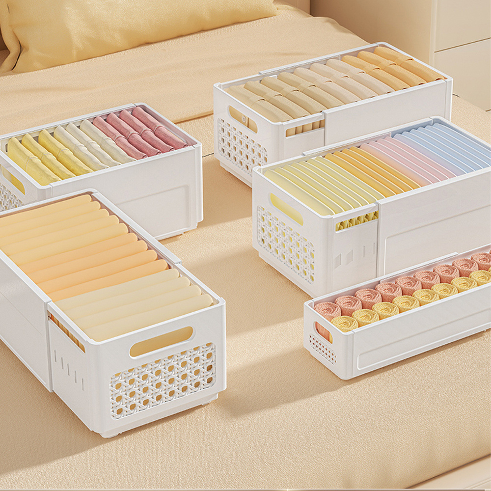 4pcs Stackable Expandable Storage Bins, Multipurpose Plastic Baskets