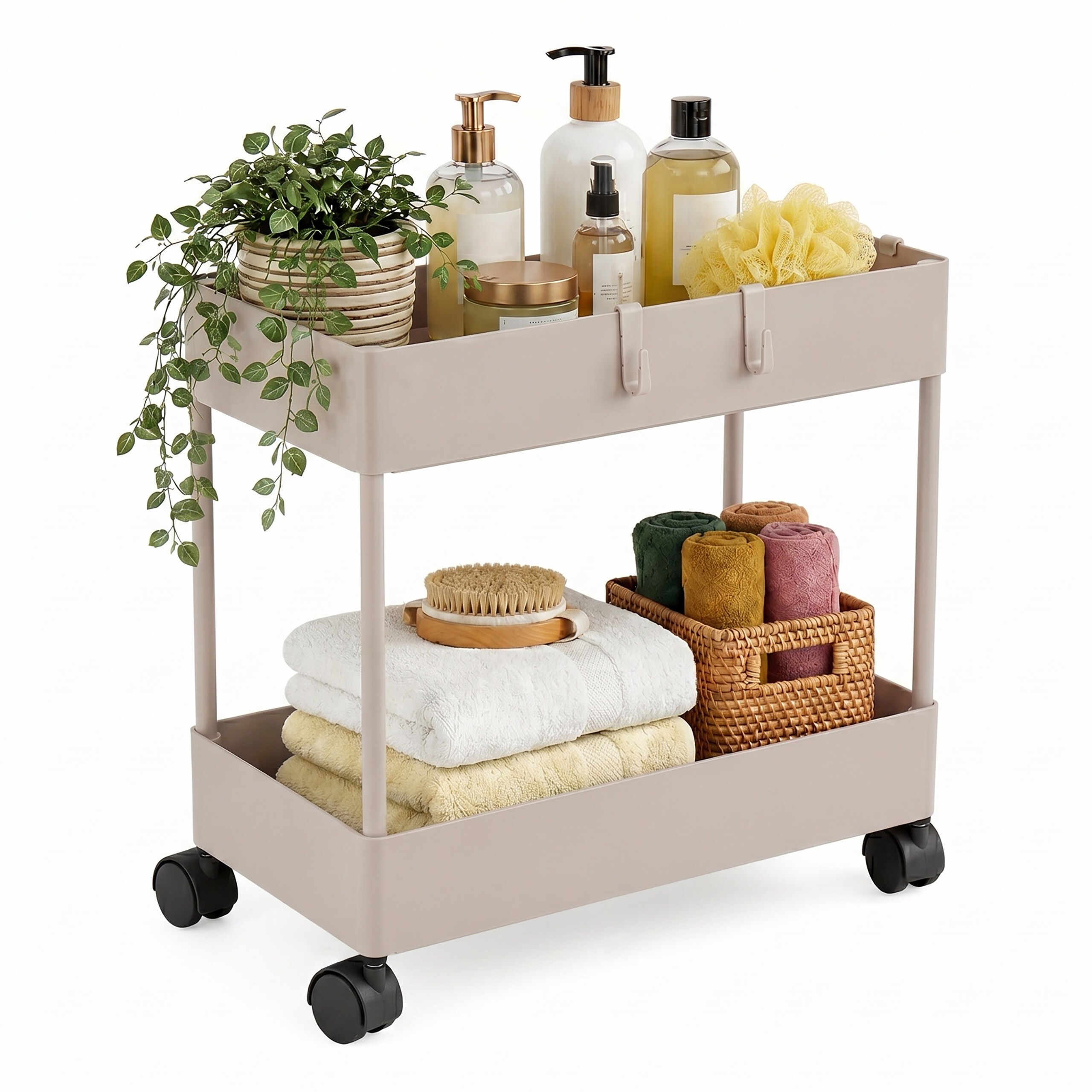 Rolling Cart In Beige - (w)39.5 X (h)38 X (d)21.5 Cm