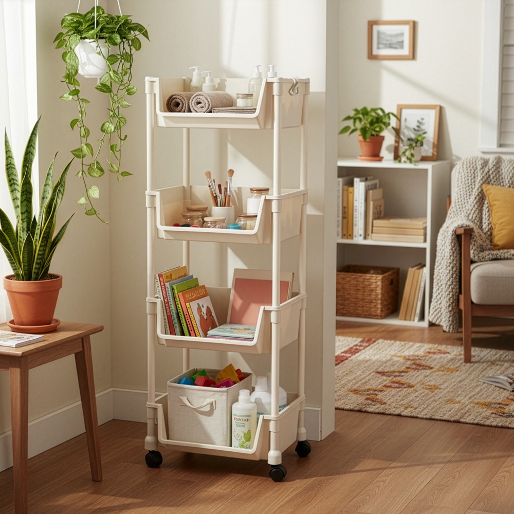 4-Tier Rolling Storage Trolley Cart for Kitchen and Bathroom Organisation