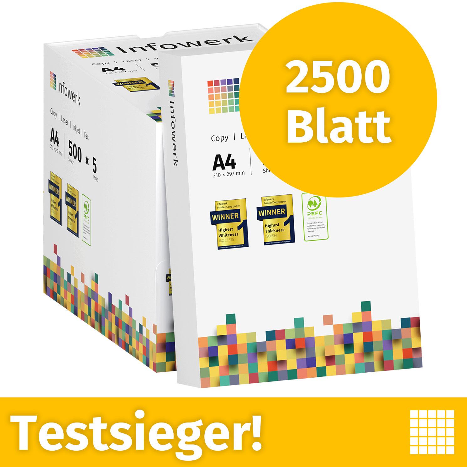 TEMU Druckerpapier 2500 Blatt 5 x 500 A4 80g Premium Weiß zertifiziert