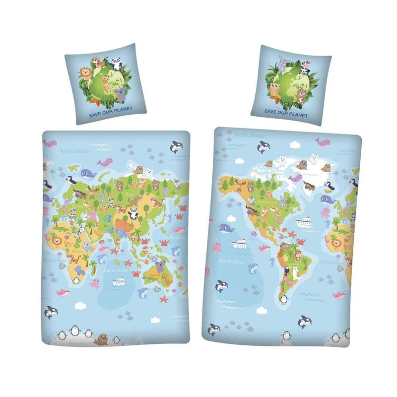 World Map Duvet Cover 80 X 80 Cm + 135 X 200 Cm 100%