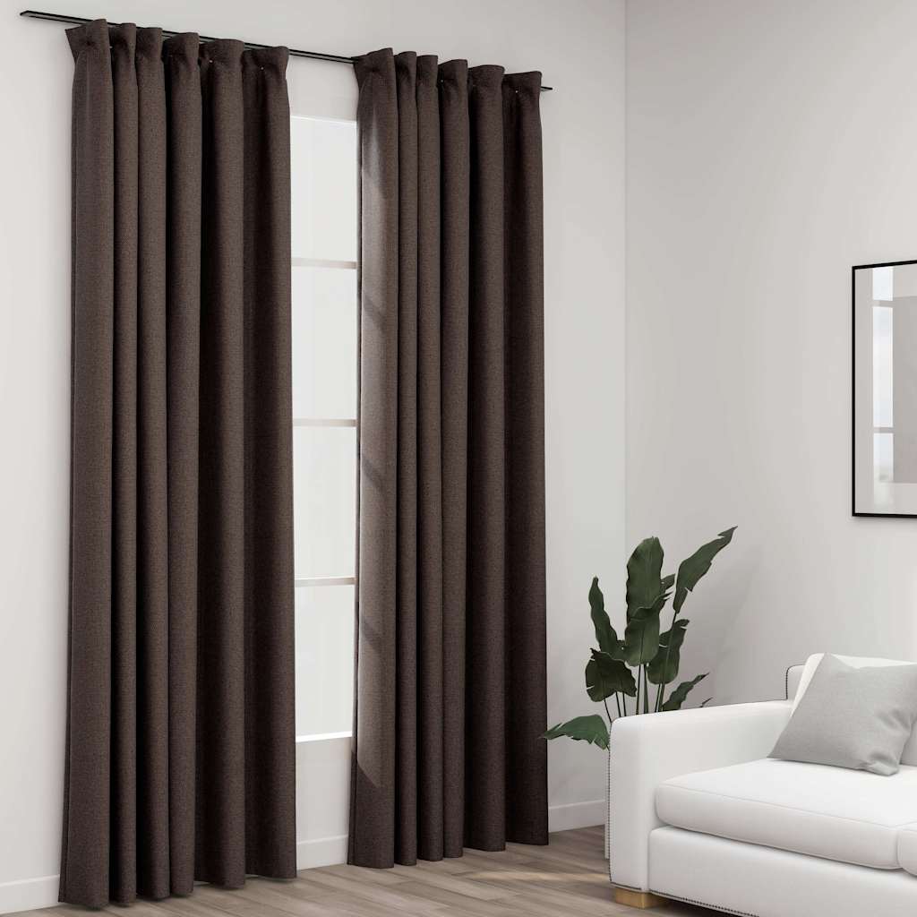 Image of Vidaxl 2x Curtain Blackout With Hooks Blackout Curtain Crinkle Thermal Curtain Opaque Curtains Linen Look Taupe 140x245cm