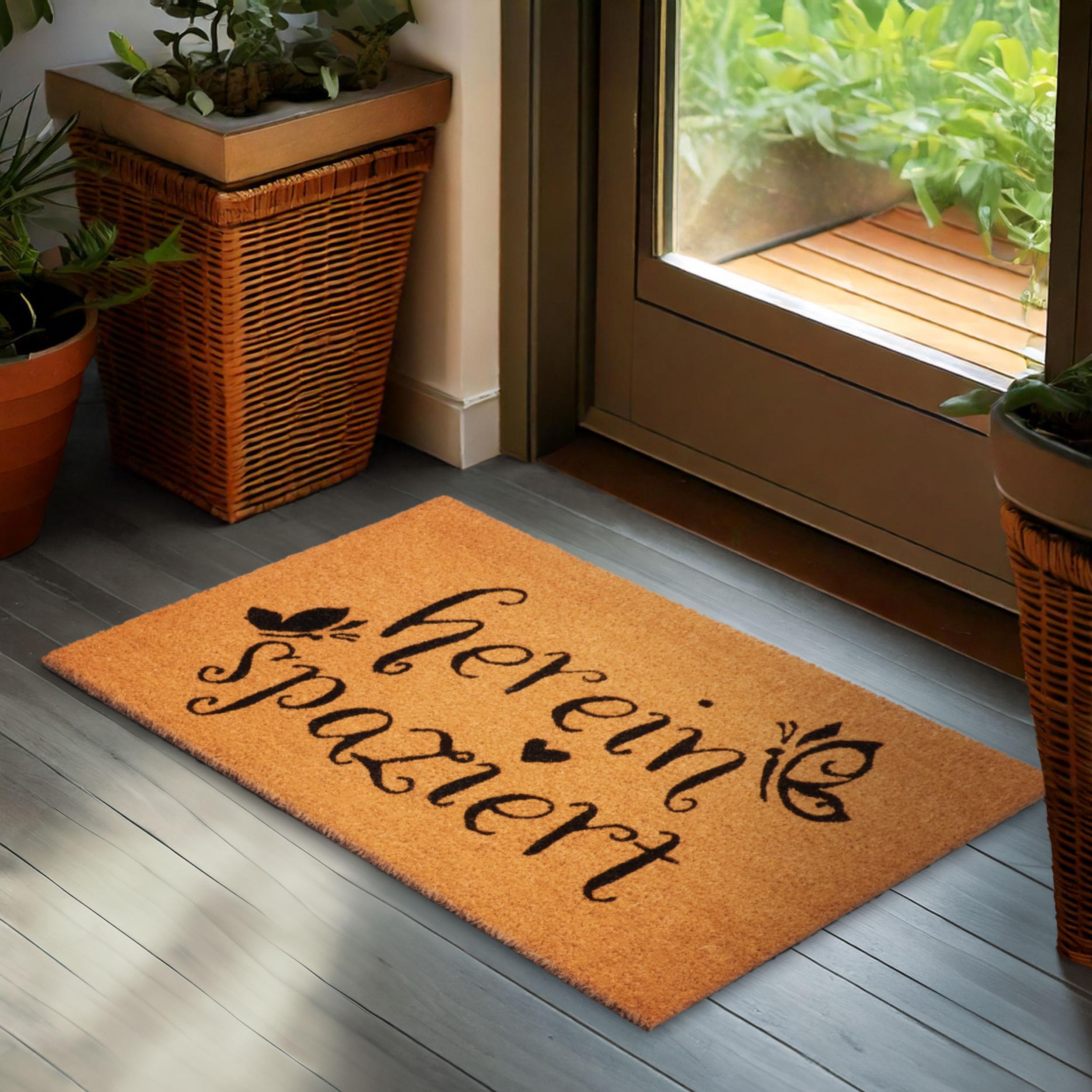 Image of Brubaker Doormat For Indoor And Outdoor Use - Welcome Walk In With Butterflies - 45 X 75 Cm Dirt Trap Mat - Coconut Fiber Doormat - Weatherproof And Slip-resistant - Anti-slip Entrance Mat - Brown