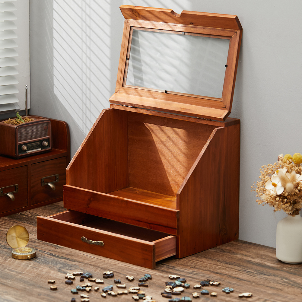 Retro Brown Solid Wood Display Storage Box